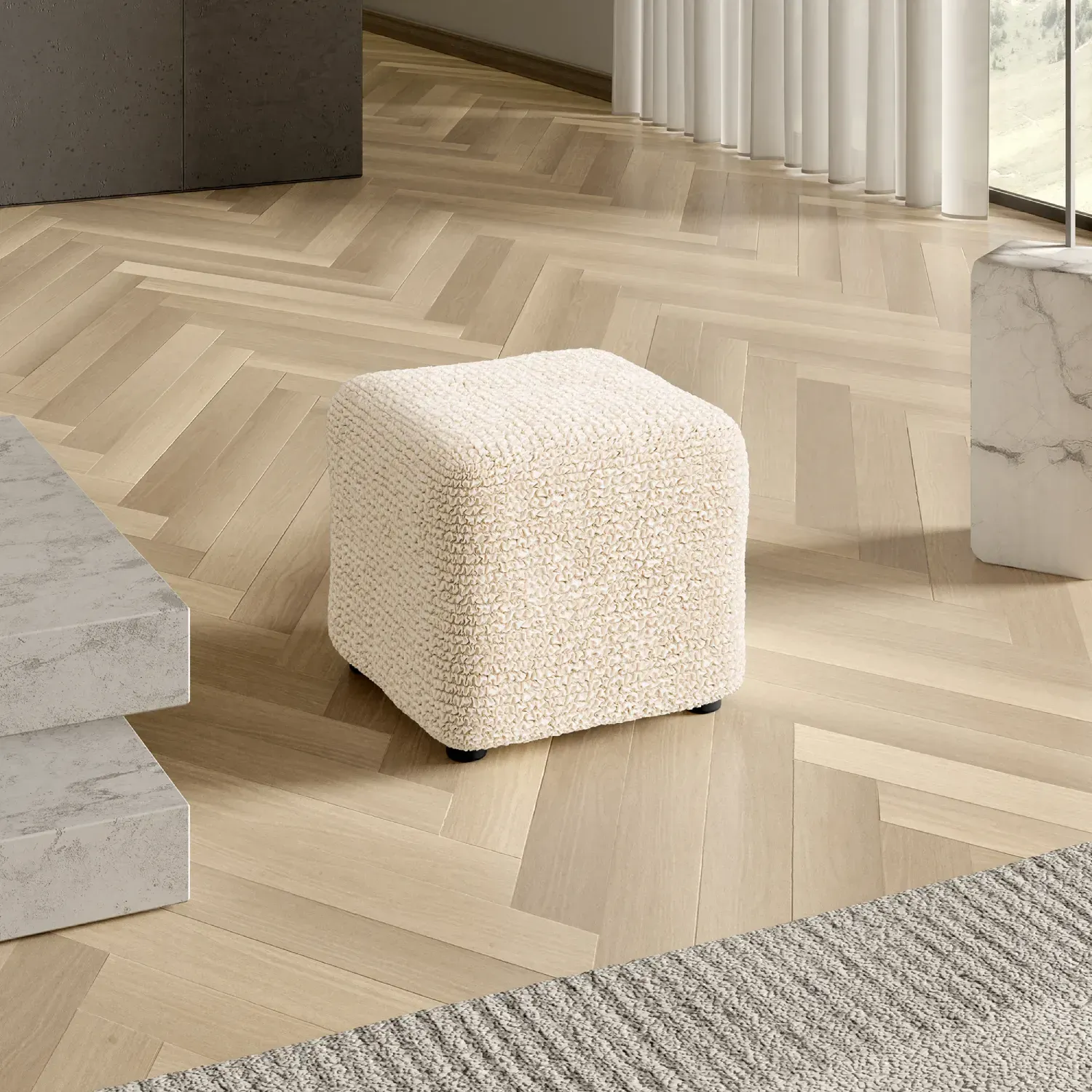 Small Ottoman Slipcover - Microfiber Collection - Perfect for Living Room, Bedroom, and Home Decor