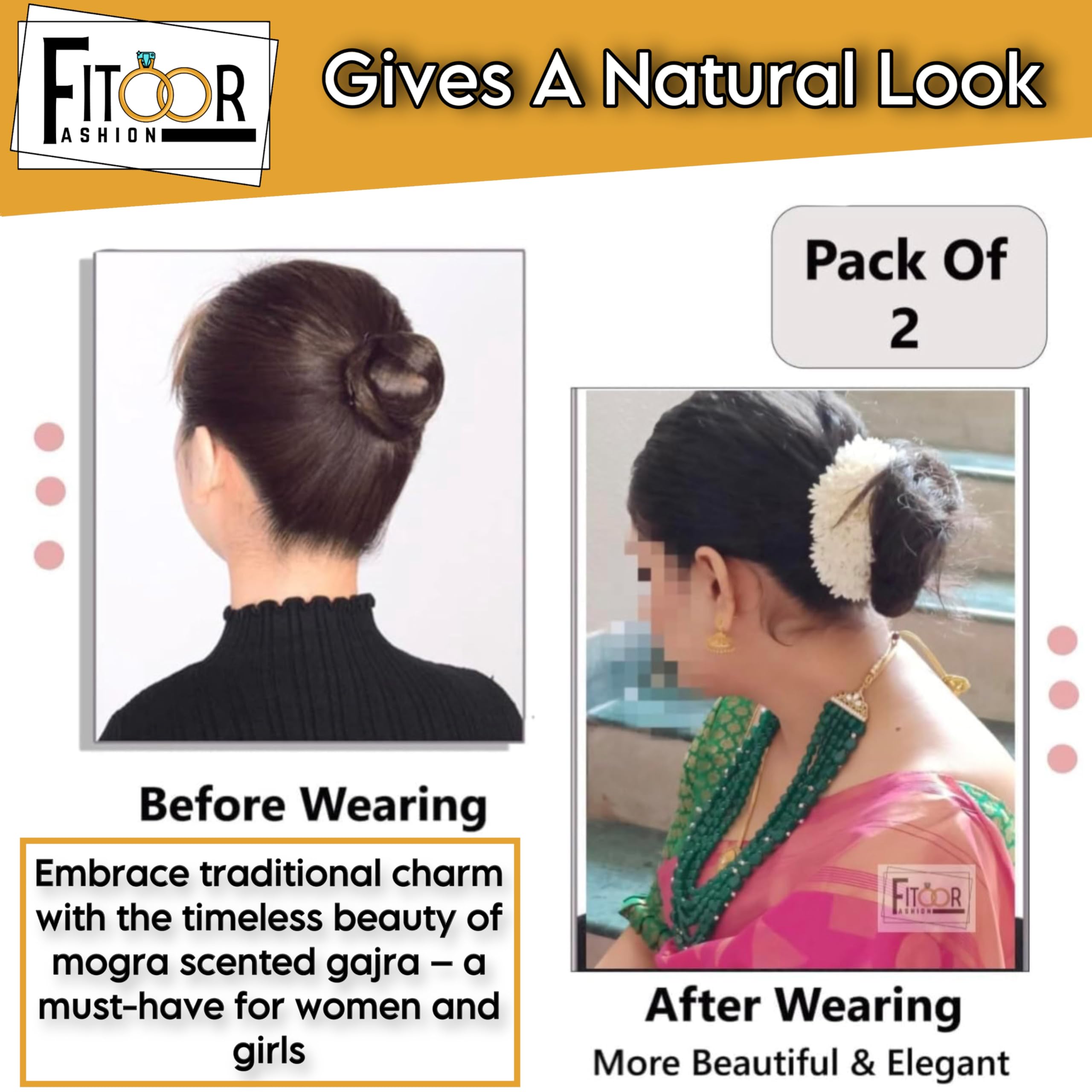 Fashion Fitoor 4-Piece Mogra Scented Hair Bands for Women & Girls - White Floral Gajra Hair Accessories (35g, Free Size) - Perfect for Weddings, Parties & Traditional Outfits