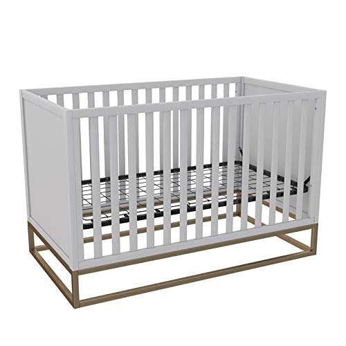 Little Seeds Haven 3-in-1 Convertible Wood Baby Crib with Metal Base - Dove Gray & Gold Finish | Safe Nursery Bed for Newborns, Toddlers & Daycare Use