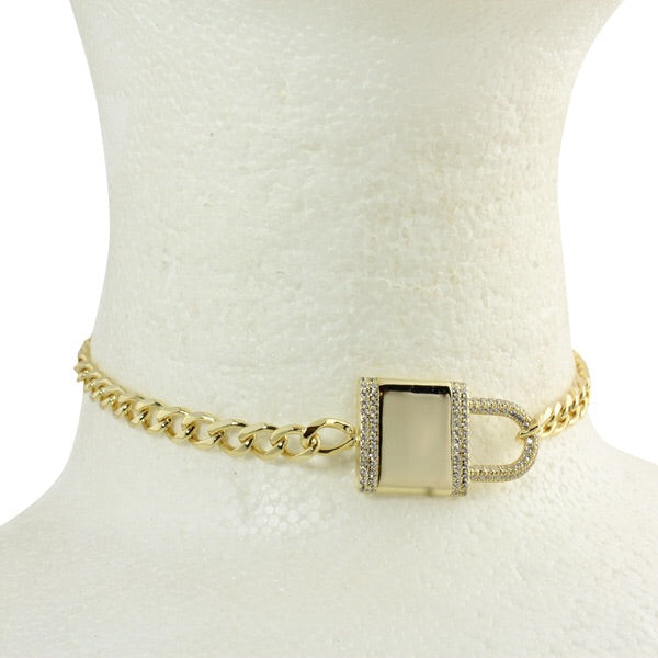 18K Gold Plated Cuban Link Choker Necklace for Women - Stylish Layered Chain Lock Pendant Collar - Perfect for Parties, Date Nights & Everyday Fashion