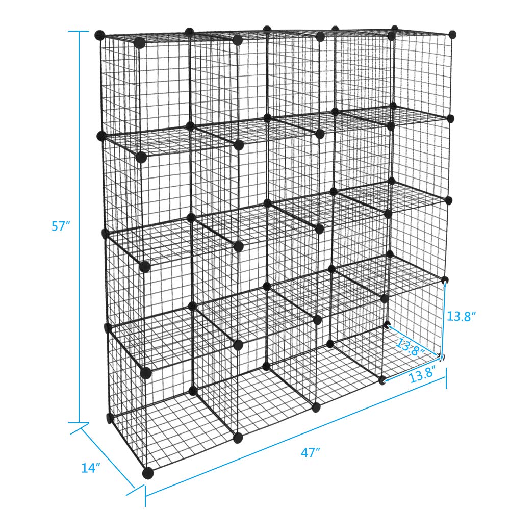16 Cube Metal Wire Storage Organizer - DIY Closet Cabinet & Modular Shelving Grids, Wire Mesh Shelves & Rack (Black 16 Cube) - Perfect for Bedroom, Closet, Pantry & Garage Organization