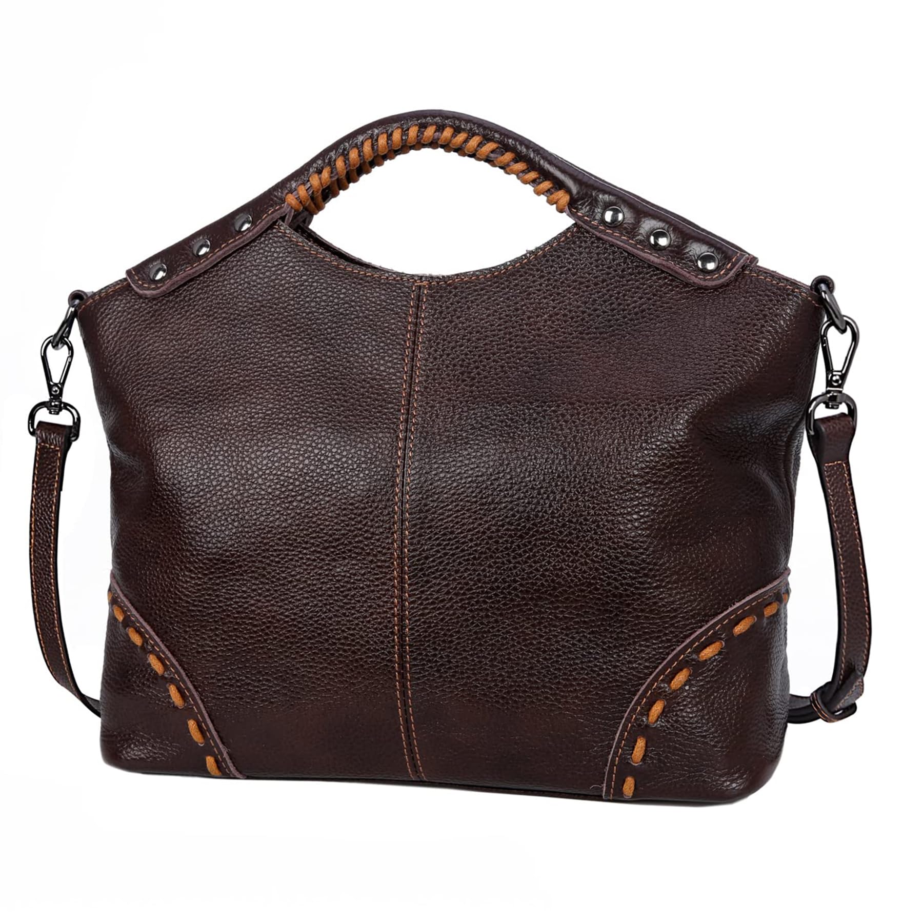 HESHE Genuine Leather Satchel Bags for Women - Designer Crossbody Purse with Multiple Compartments, Top Handle Tote Handbag for Work, Travel & Everyday Use