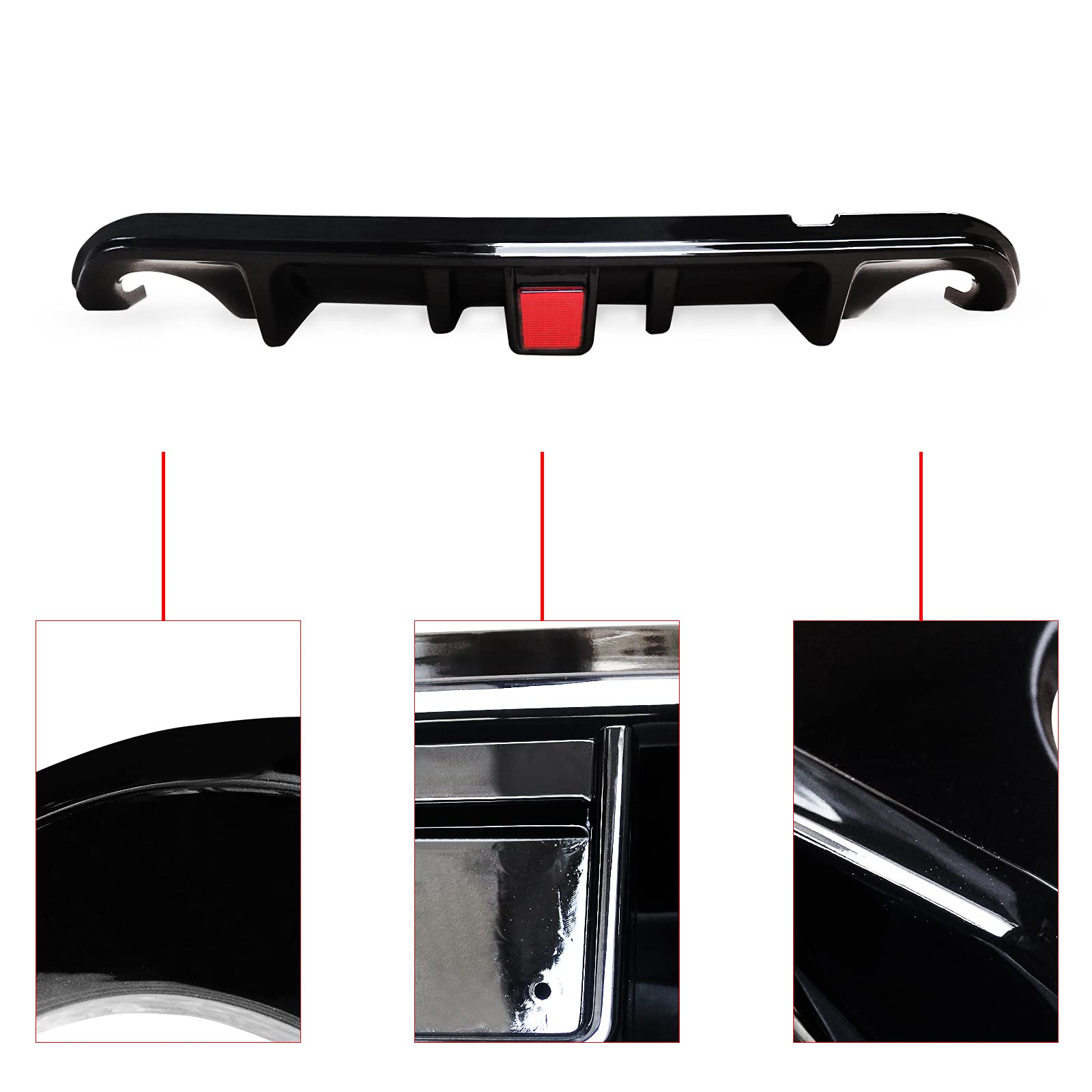 NINTE Gloss Black Rear Diffuser for 2014-2017 Infiniti Q50 & Q50S - Painted Lower Bumper Lip with Functional Brake Light | Perfect for Car Enthusiasts & Performance Upgrades