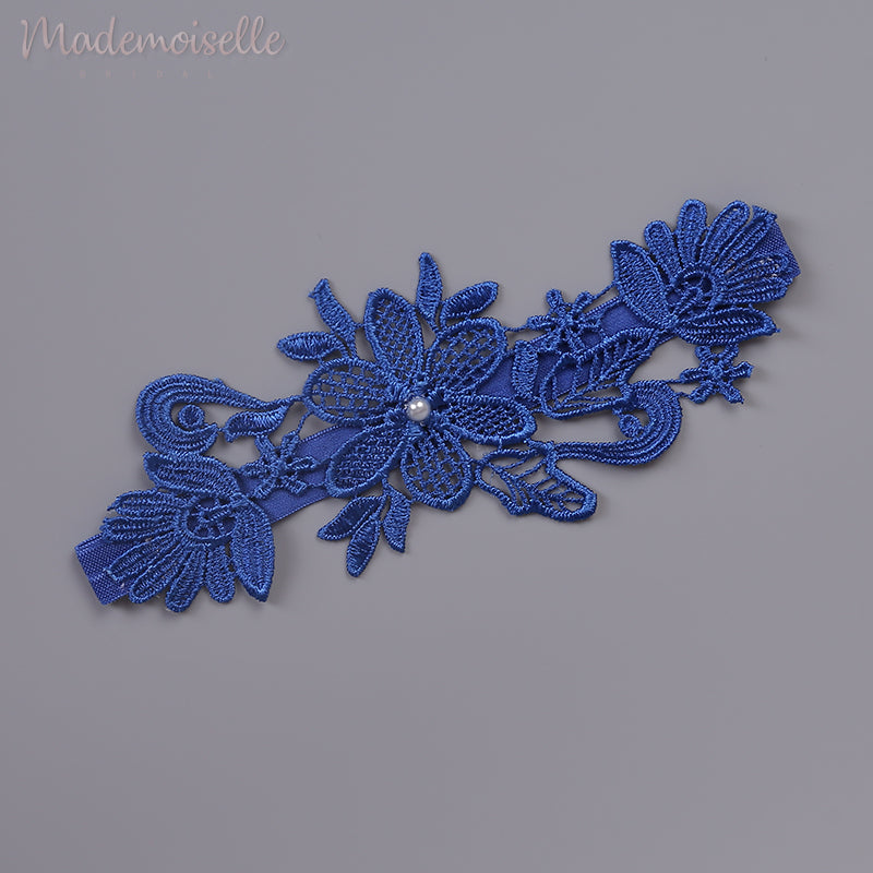 Elegant Lace Lily Applique Bridal Garter Set - Wedding Garter Belt for Bride, Something Blue, Bridal Shower Gift - Perfect for Wedding Day, Bouquet Toss & Photo Shoots