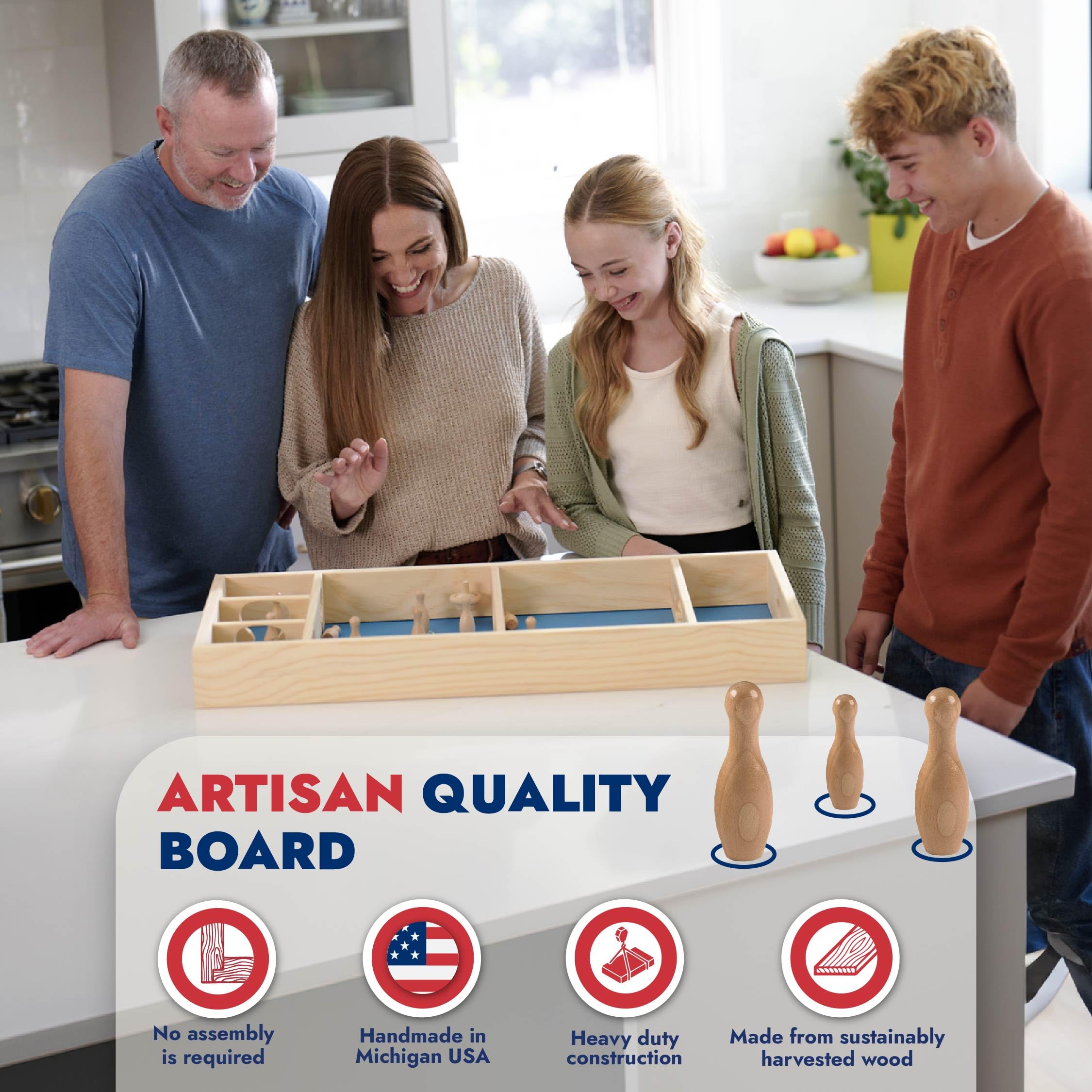 Carrom Skittles Game - Large Wooden Board Game for Adults & Kids - Family Fun Indoor/Outdoor Game for Parties, Picnics & Game Nights - Perfect for Family Gatherings & Backyard Entertainment