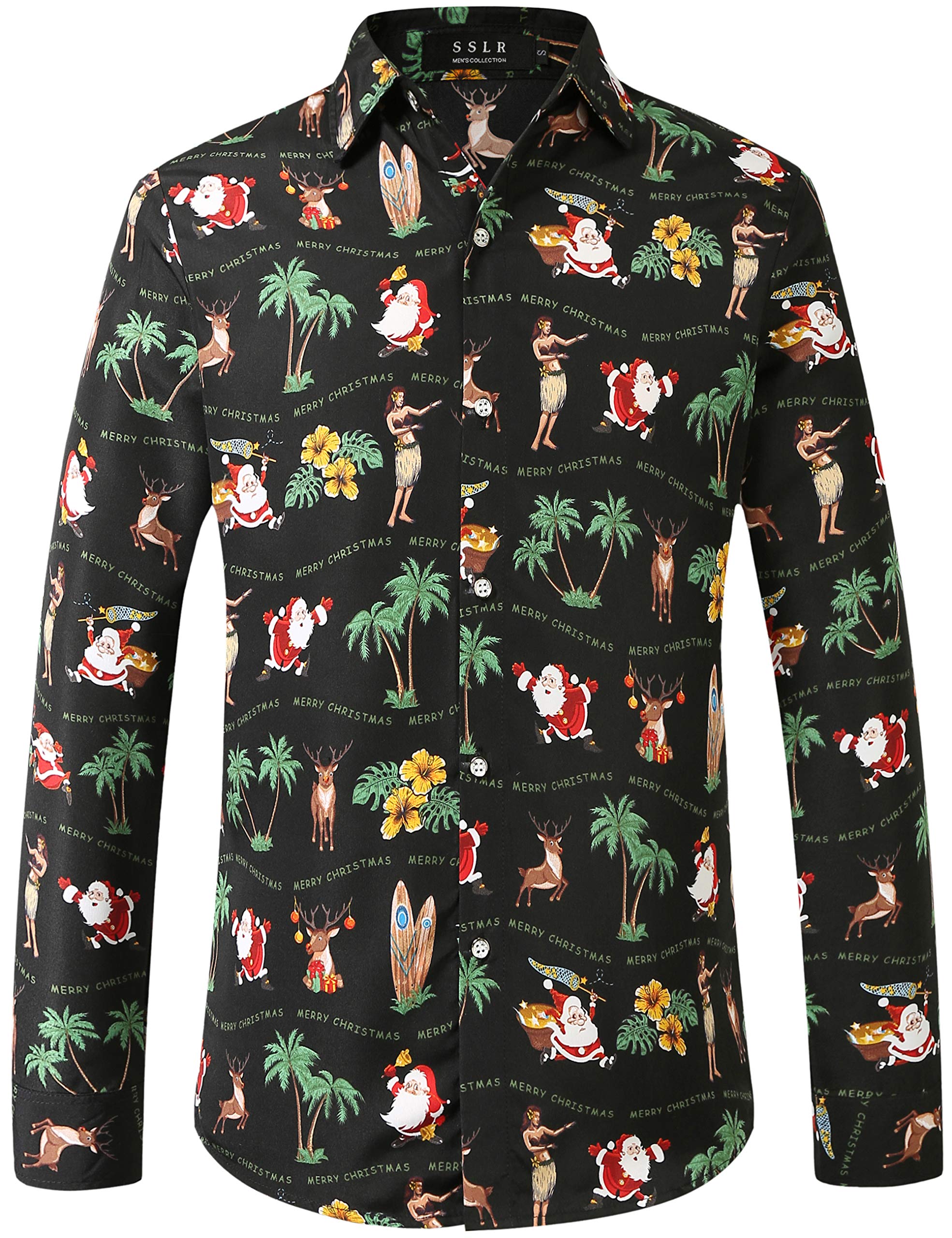 Santa Claus Christmas Button Down Shirt for Men - Long Sleeve Holiday Party Shirt | Festive Office, Ugly Sweater Contest & Family Gathering Outfit
