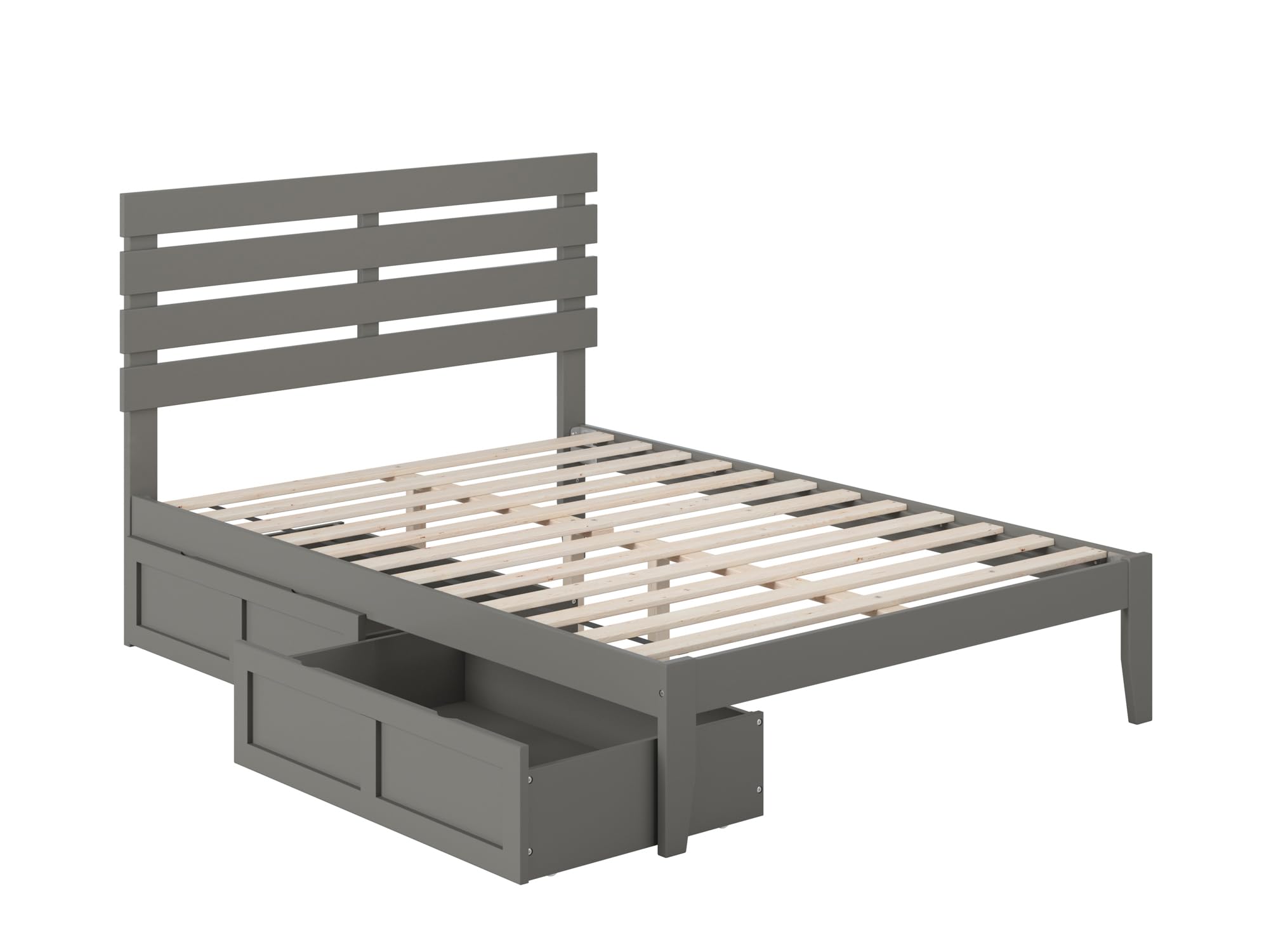 AFI Oxford Full Size Platform Bed Frame with Storage Drawers & USB Charging Station - Grey Modern Bedroom Furniture for Small Spaces & Studio Apartments