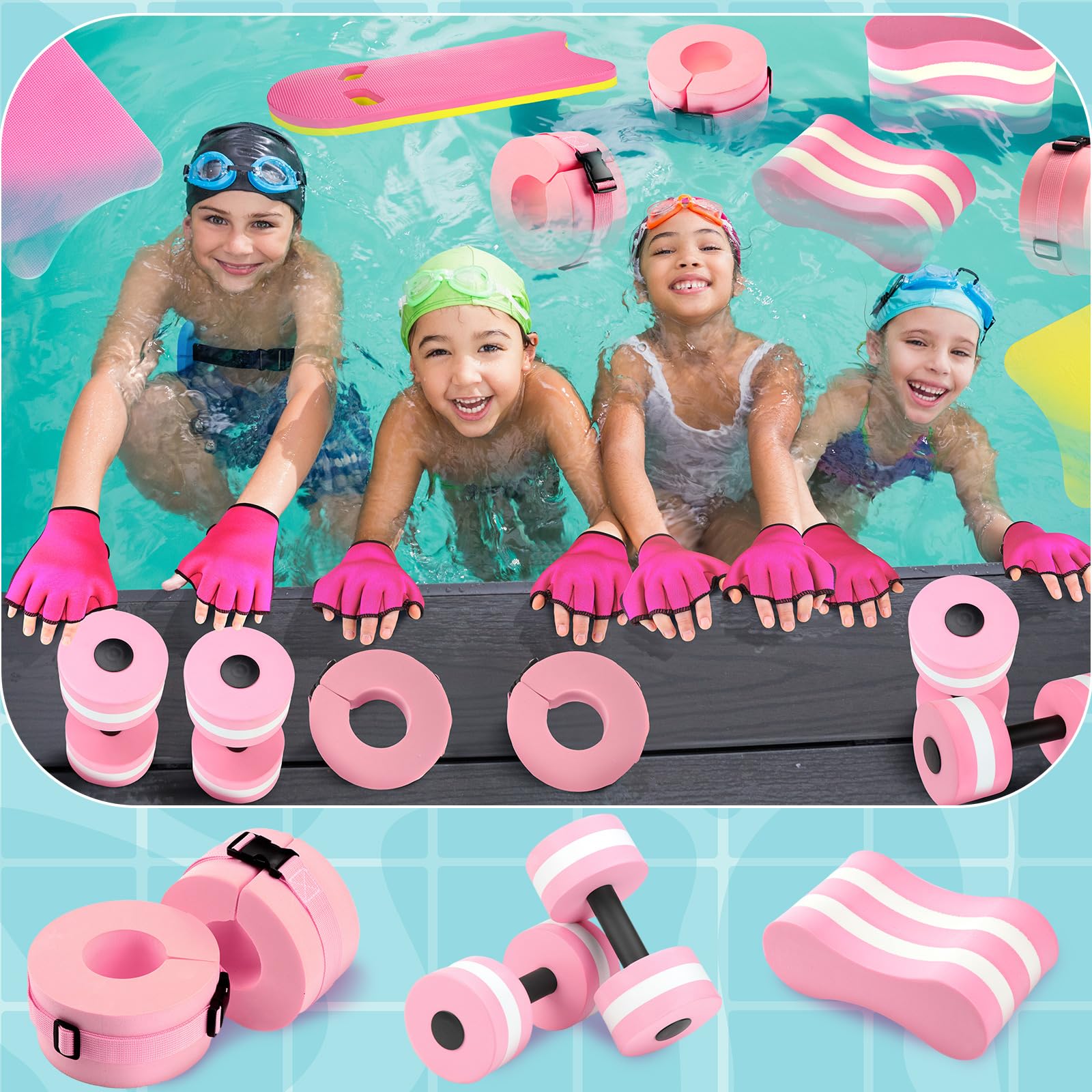 8-Piece Water Aerobics Set with Foam Dumbbells, Swim Belt, Pull Buoy, Kickboard & Gloves - Aquatic Fitness Equipment for Weight Loss, Pool Workouts & Water Therapy Exercises