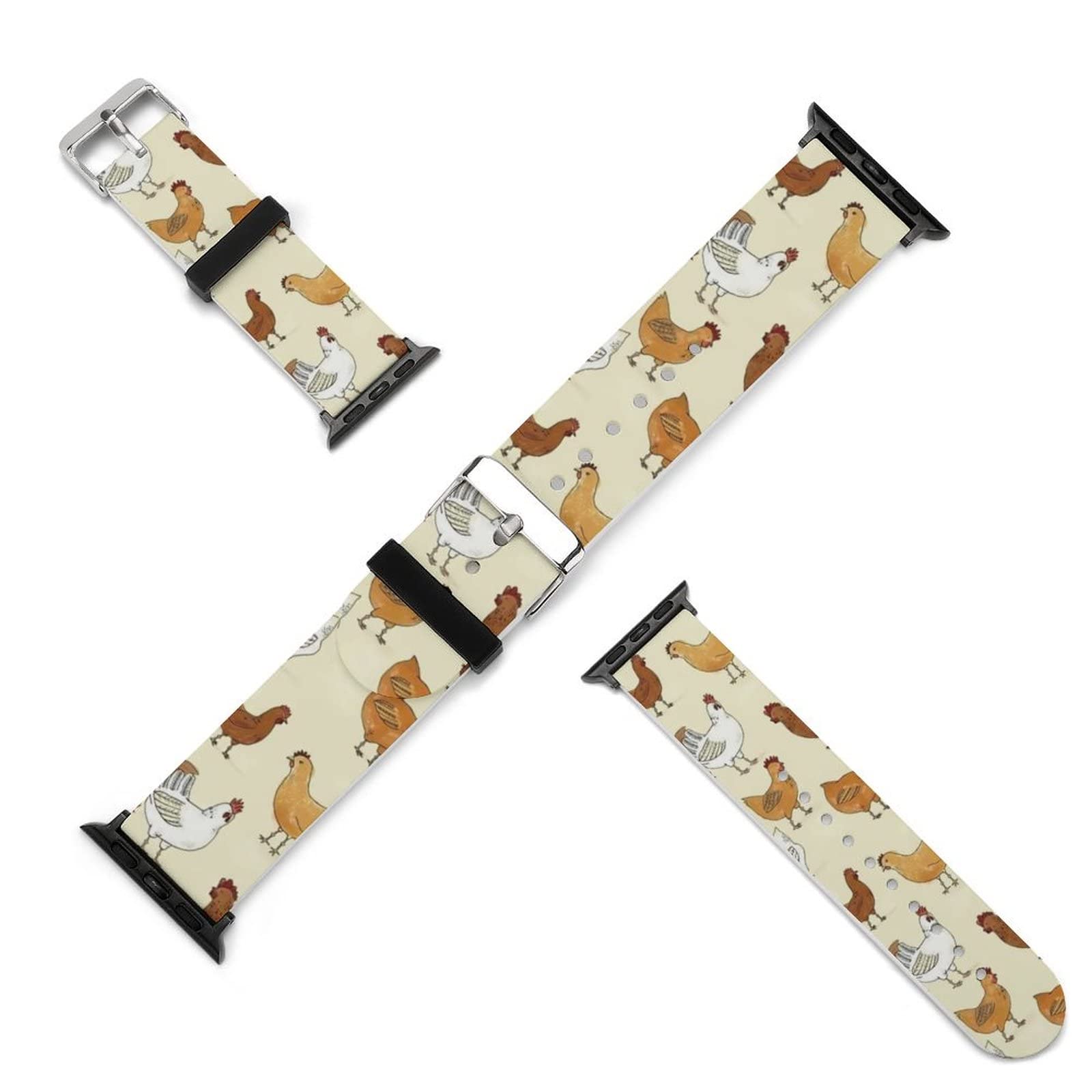YouTary Yellow & White Chicken Print Silicone Apple Watch Band - Compatible with iWatch Series 5/4/3/2/1, Unisex Strap Replacement for Women & Men - Perfect for Casual Wear, Animal Lovers & Fun Fashion Accessories