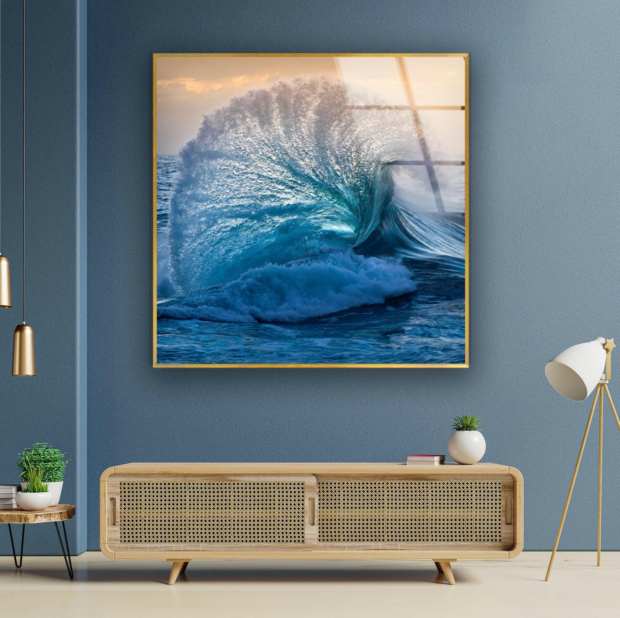 Big Ocean Wave Glass Wall Art - Handmade Coastal Decor for Living Room, Bedroom & Office - Perfect Beach Theme Home Decoration