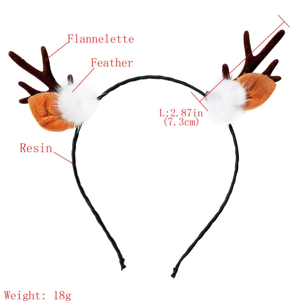 Festive Christmas Headbands for Women - Elegant Feather & White Ball Resin Antler Headband with Soft Flannel for Holiday Parties & Family Gatherings