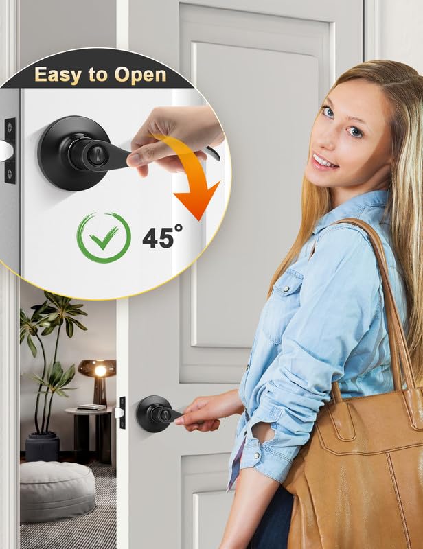 Mengico 5 Pack Black Interior Door Lock Set - Reversible Wave Lever Handles for Bedroom, Bathroom & Privacy Doors | Durable & Stylish Home Hardware Upgrade