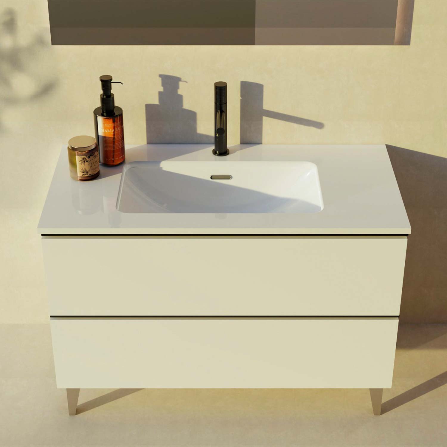 Granada Single Vanity with 2 Drawers & Basin - Modern Bathroom Sink Cabinet for Small Spaces, Farmhouse or Contemporary Style Homes