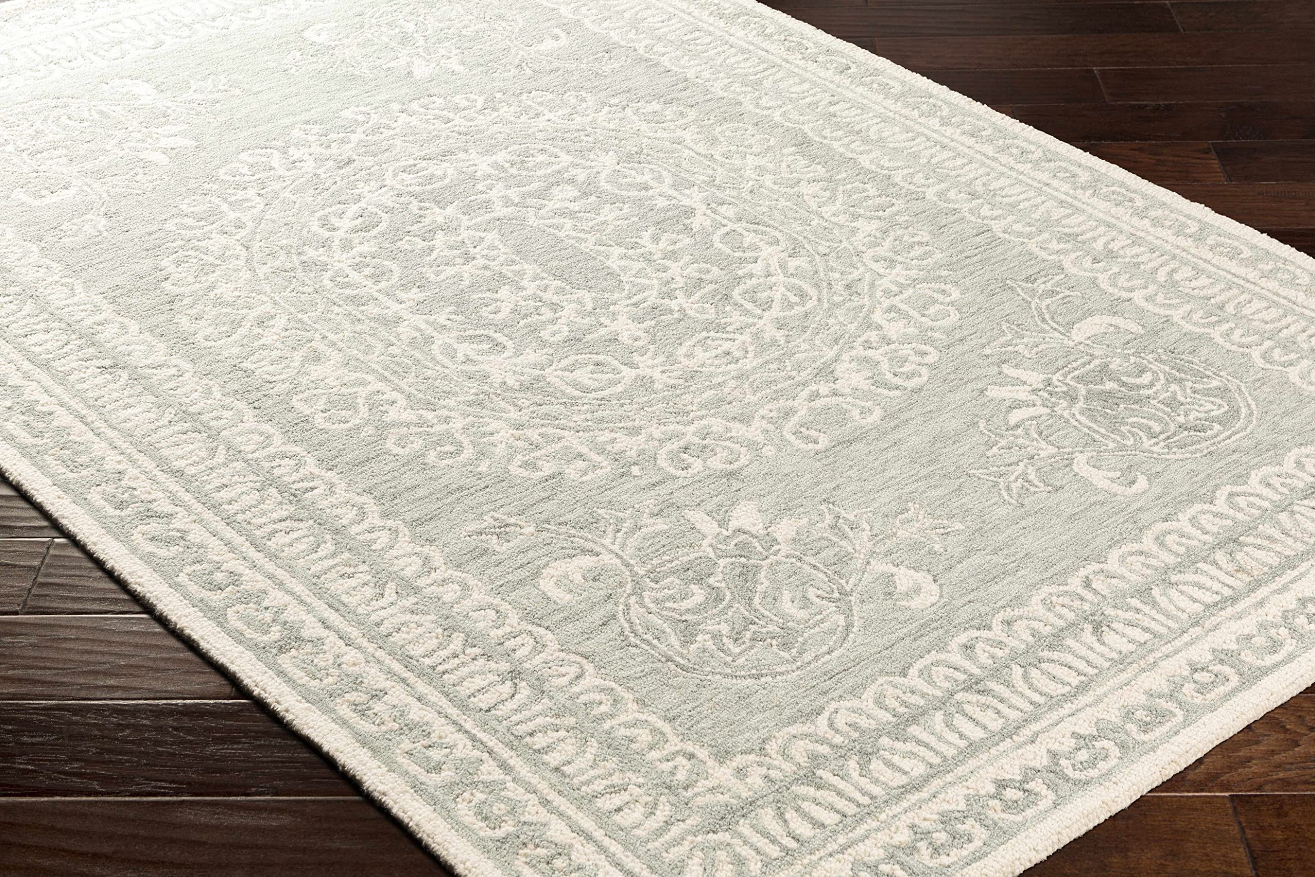 Premium Hauteloom Parsonsburg Wool Area Rug 8' x 10' - Traditional Green & Ivory - Soft Living Room & Bedroom Carpet - Perfect for Cozy Home Decor & High-Traffic Areas