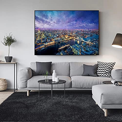 London City Night Skyline Abstract Canvas Wall Art - 16x24 Inch Frameless Poster for Bedroom & Living Room Decor | Perfect for Home, Office & Gift Giving