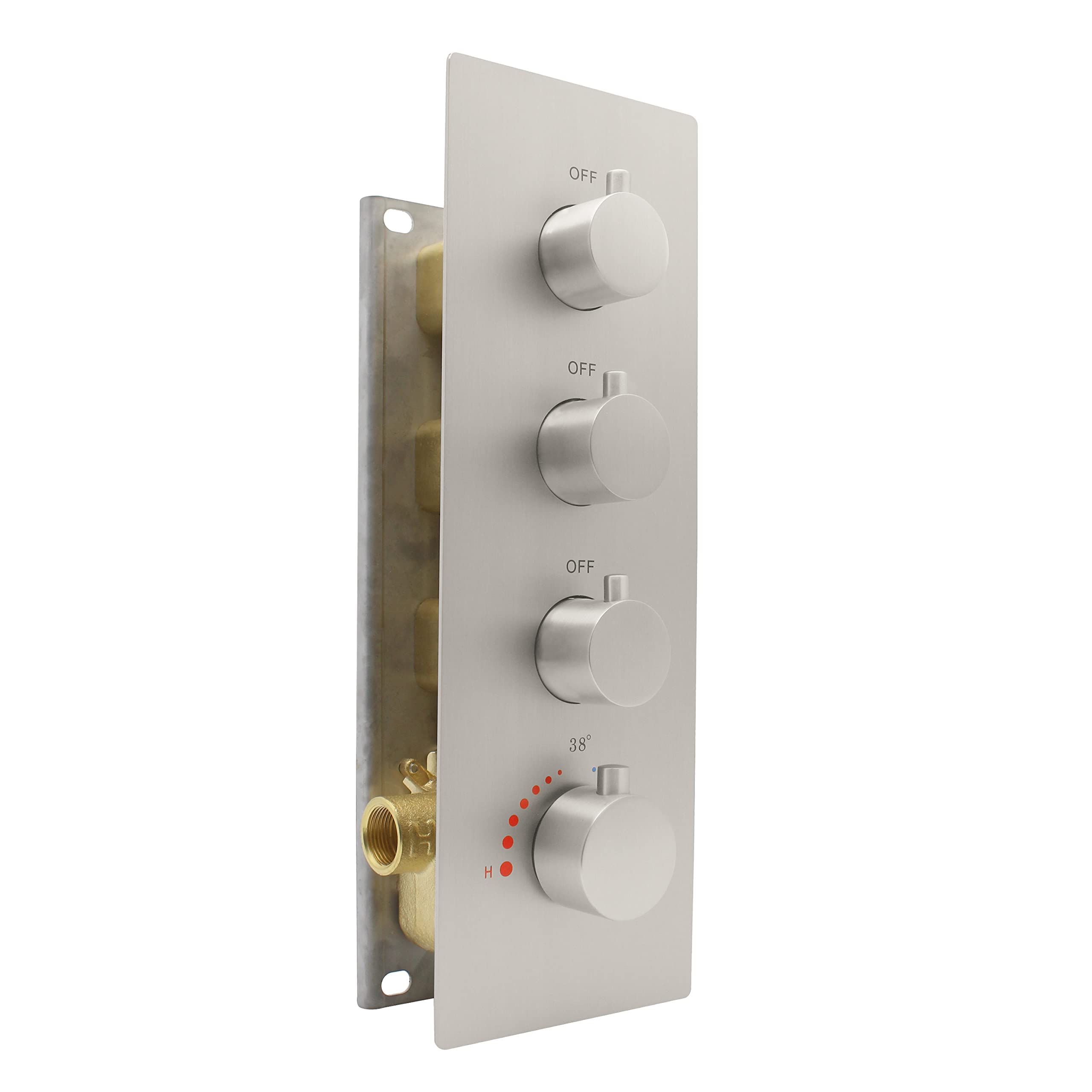 HOMEDEC 3-Way Shower Diverter Valve - Brushed Nickel Thermostatic Brass Shower Valve with 3 Outlets for Simultaneous Water Flow | Perfect for Bathroom Renovation & Multi-Function Shower Systems