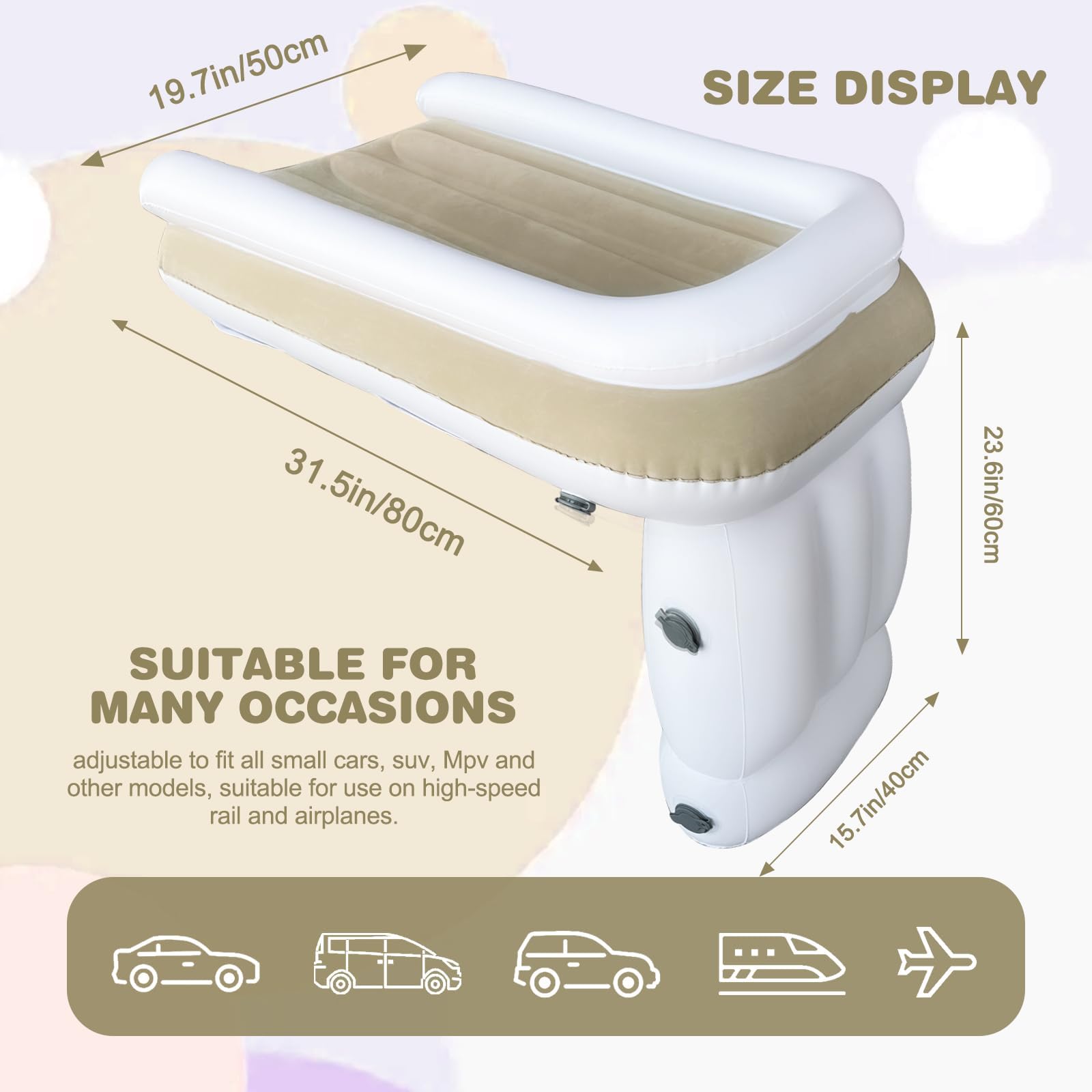 Toddler Travel Bed for Airplane & Car - Portable Airplane Seat Extender with Safety Belt | Comfortable Kids Bed for Train, Road Trips & Flights | Beige 004