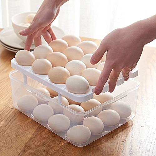 Made in India Double Layer 32 Egg Plastic Carrier - Refrigerator & Kitchen Food Storage Box/Basket, Multicolour for Home & Office Use
