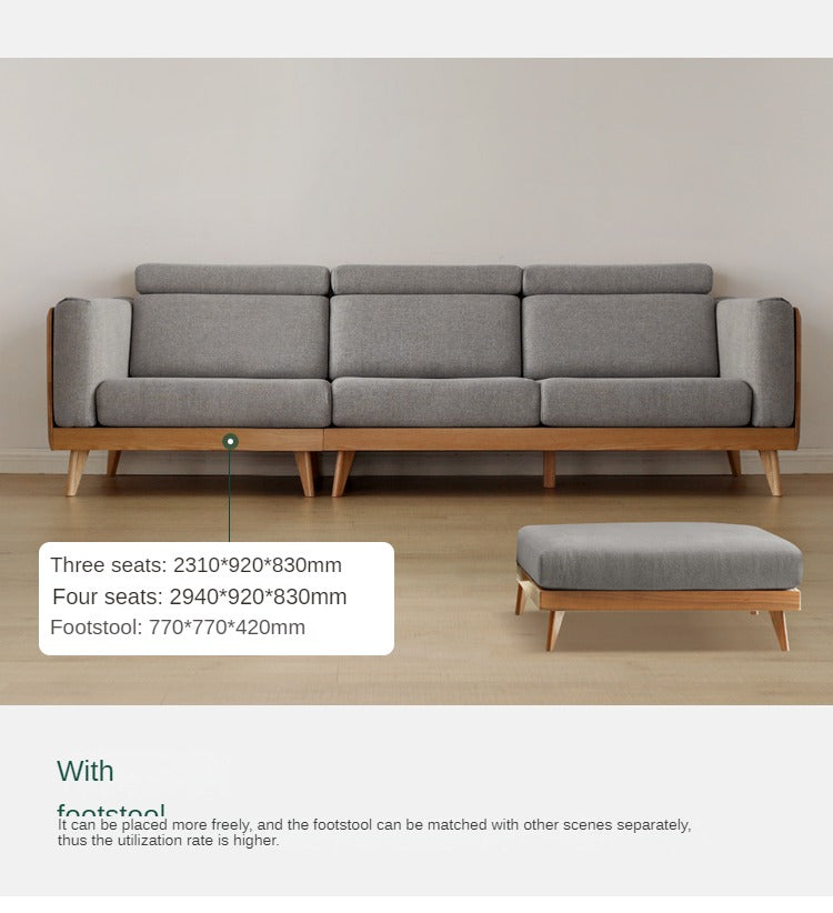 Oak & Ash Solid Wood Modern Fabric Sofa - Contemporary Living Room Furniture for Comfortable Lounging & Stylish Home Decor