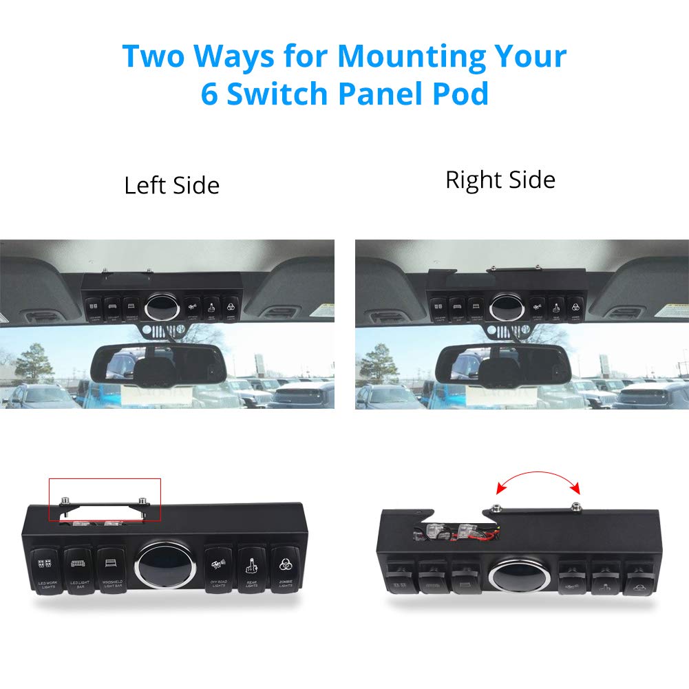 **WATERWICH 6-Switch Pod Toggle Switch Panel for Jeep Wrangler - Overhead & Source Control System with Wiring Harness Kit, 12 Switch Covers & Clip Remover (Green) - Perfect for Off-Roading & Custom Upgrades**