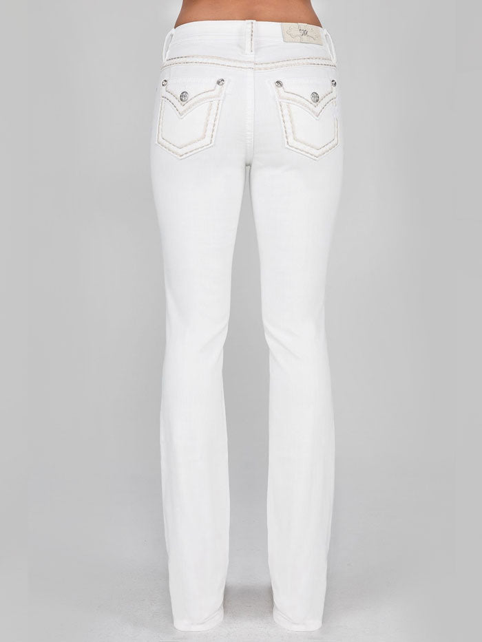 Miss Me M5014B400 Women's Mid Rise Bootcut Jeans in White - Perfect for Casual Wear & Everyday Comfort