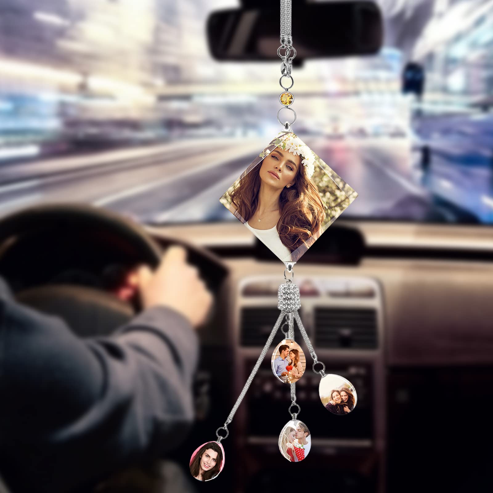 Custom Photo Crystal Car Pendant - Personalized Rearview Mirror Hanging Ornament with Your Picture - Perfect for Gifts, Commuting & Car Decor Accessories