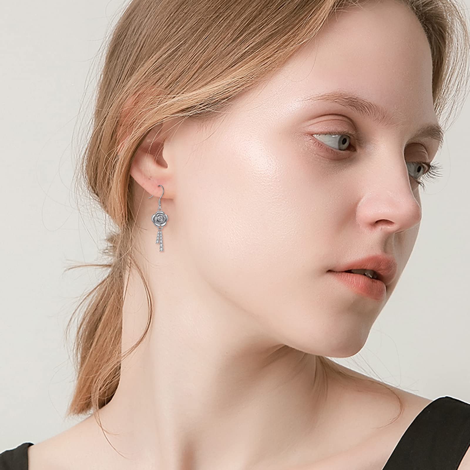 925 Sterling Silver Rose Flower Dangle Earrings for Women | Elegant Floral Jewelry Gift for Birthday, Anniversary & Special Occasions | Perfect for Weddings, Date Nights & Formal Events
