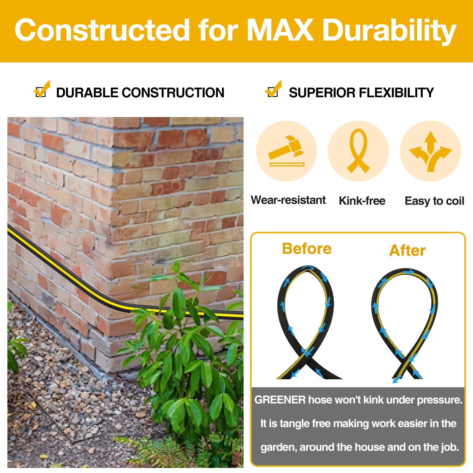 GREENER Heavy Duty Garden Hose 5ft, 5/8