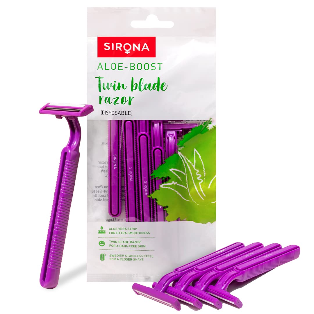 Sirona Women's Disposable Razors for Smooth Skin - 5 Pack with Aloe Vera for Sensitive Areas, Legs, Arms & Bikini Line - Perfect for Travel, Gym & Quick Hair Removal at Home
