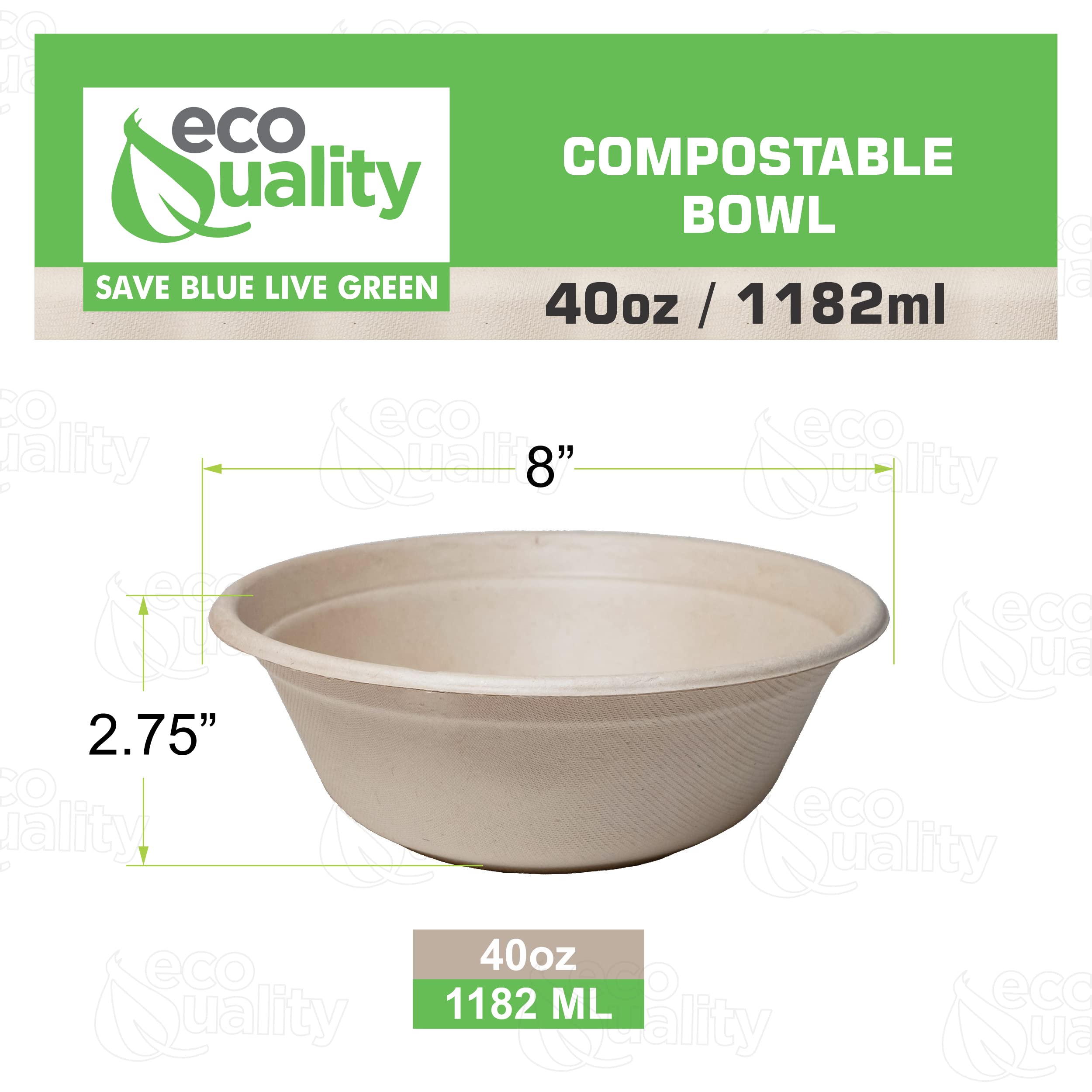 [400 Pack] 40 oz Round Disposable Compostable Paper Bowls - Heavy-Duty Eco-Friendly Natural Bagasse Bowls, Unbleached & Heat Resistant, 100% Biodegradable - Perfect for Salads, Parties, Picnics & Takeout Meals