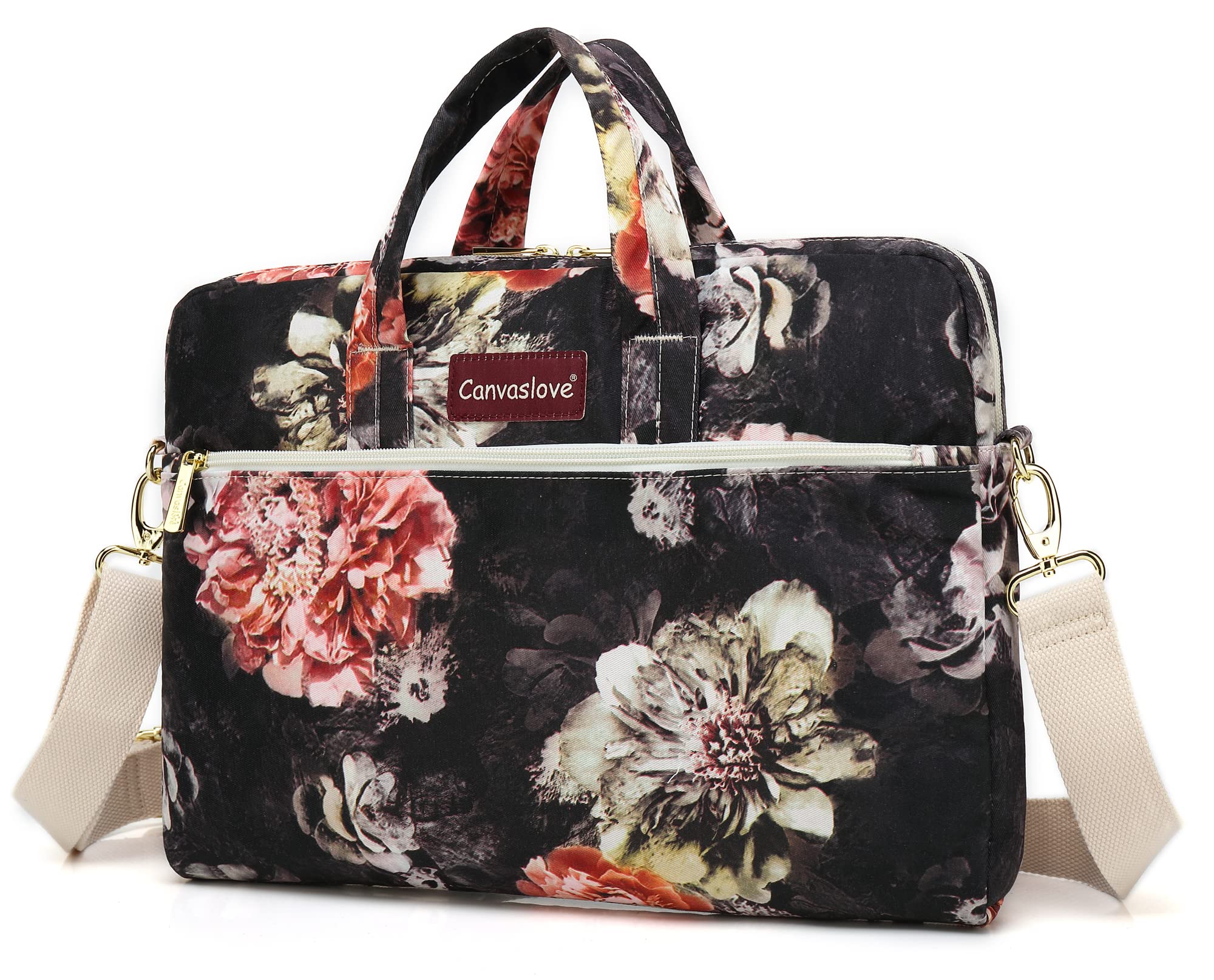 Canvaslove Big Red Chrysanthemum Waterproof Laptop Shoulder Bag with Rebound Bubble Protection for MacBook Pro 16 inch, LG Gram 16 inch, 15-15.6 inch Laptops - Ideal for Work, Travel, and School