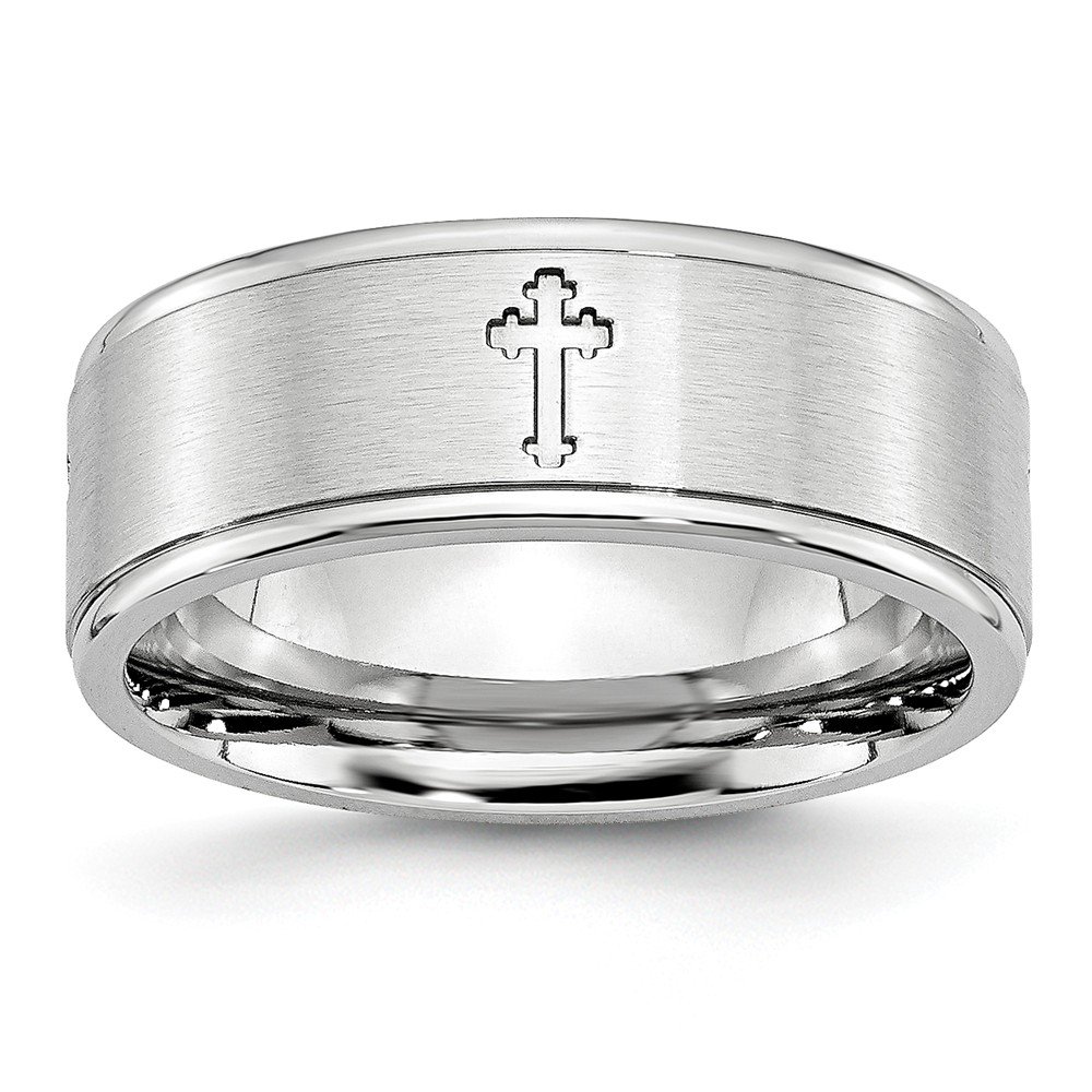 8mm Black Cobalt Budded Cross Ridged Edge Comfort Fit Wedding Band for Men - Perfect for Engagement, Anniversary & Everyday Wear