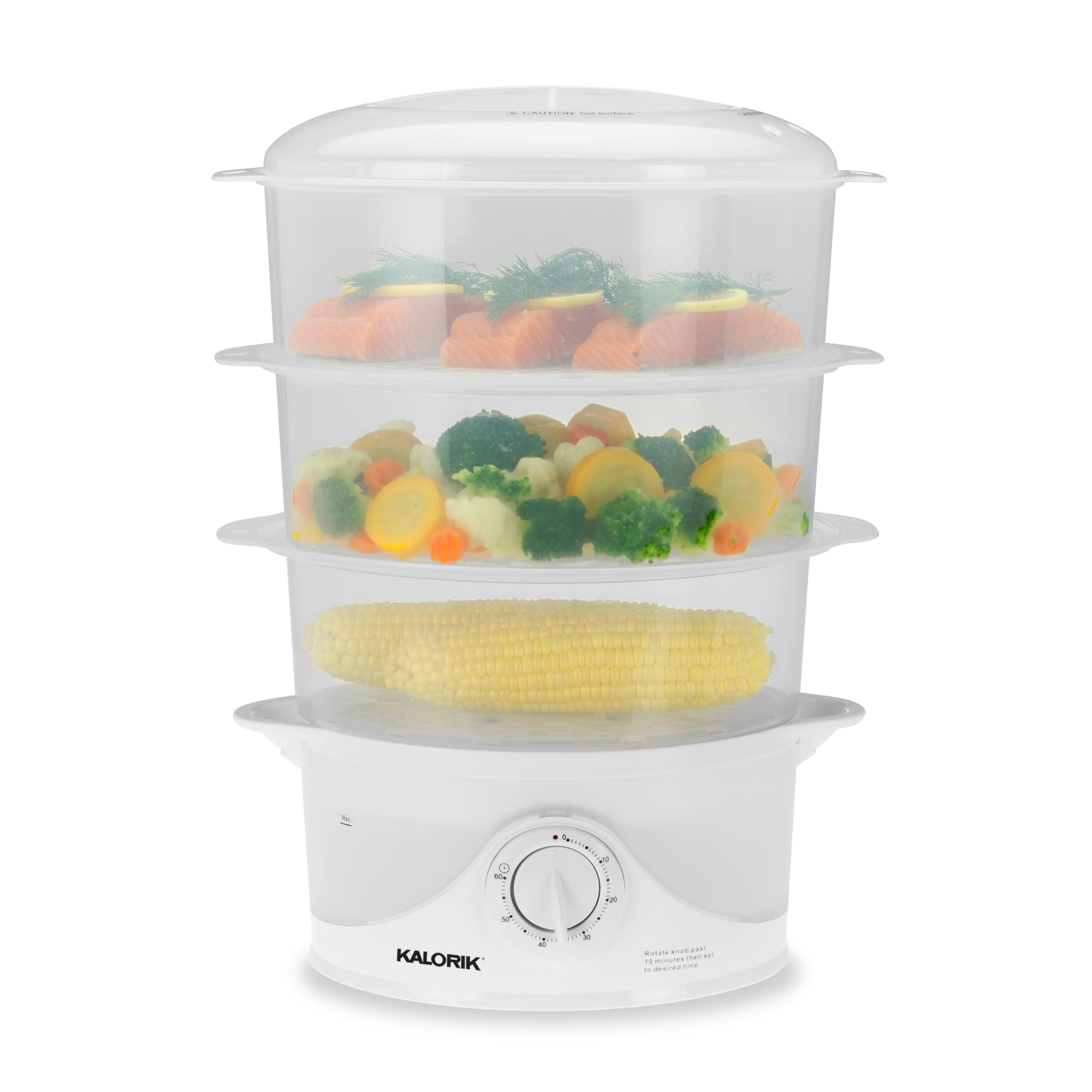 Kalorik White Food Steamer - 3-Tier Electric Vegetable Steamer for Healthy Cooking | Perfect for Meal Prep, Baby Food & Home Kitchen Use
