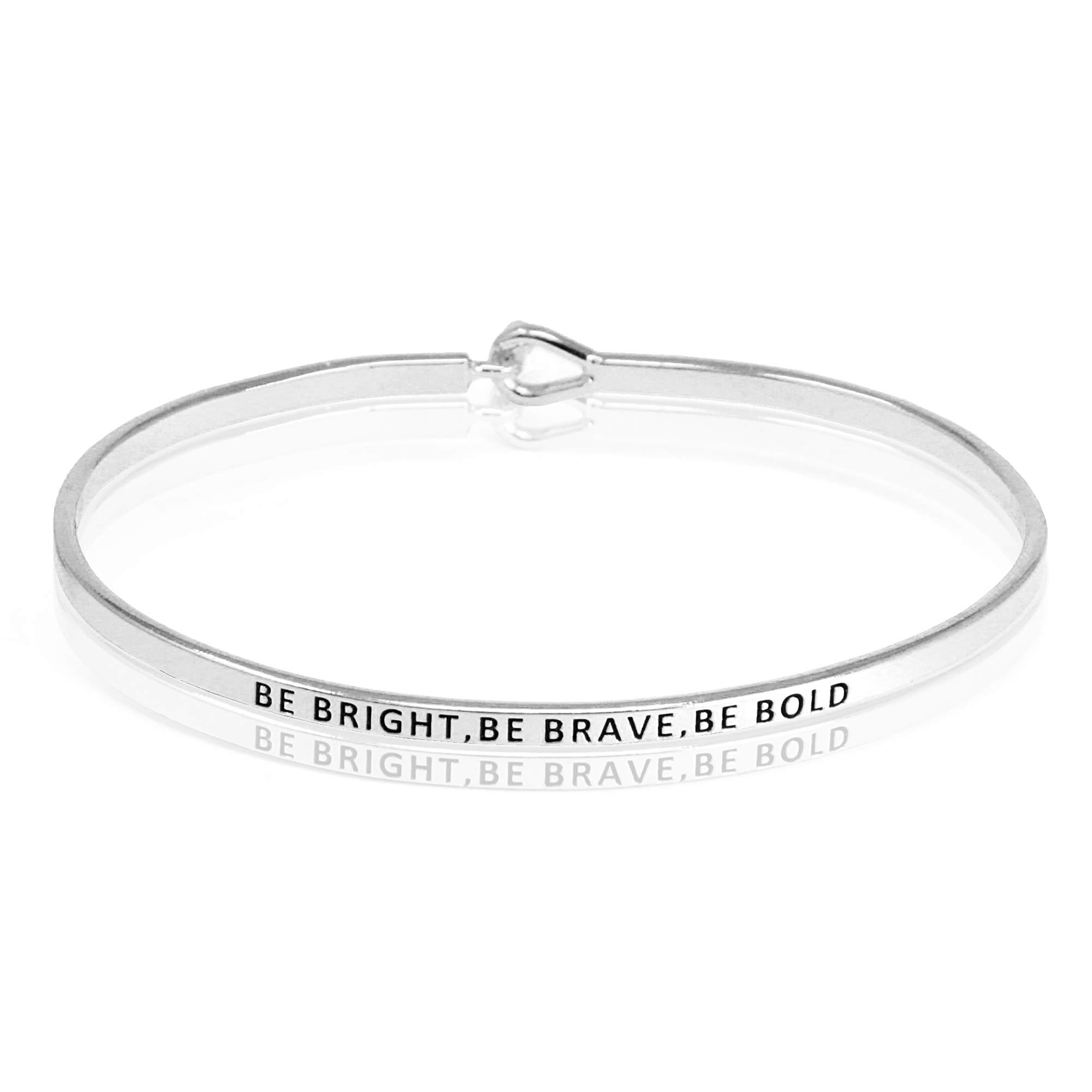 Inspirational Thin Cuff Bangle Bracelet for Women - Engraved 'Be Bright, Be Brave, Be Bold' Motivational Message (Silver) | Perfect for Daily Wear, Gifts & Empowerment Jewelry