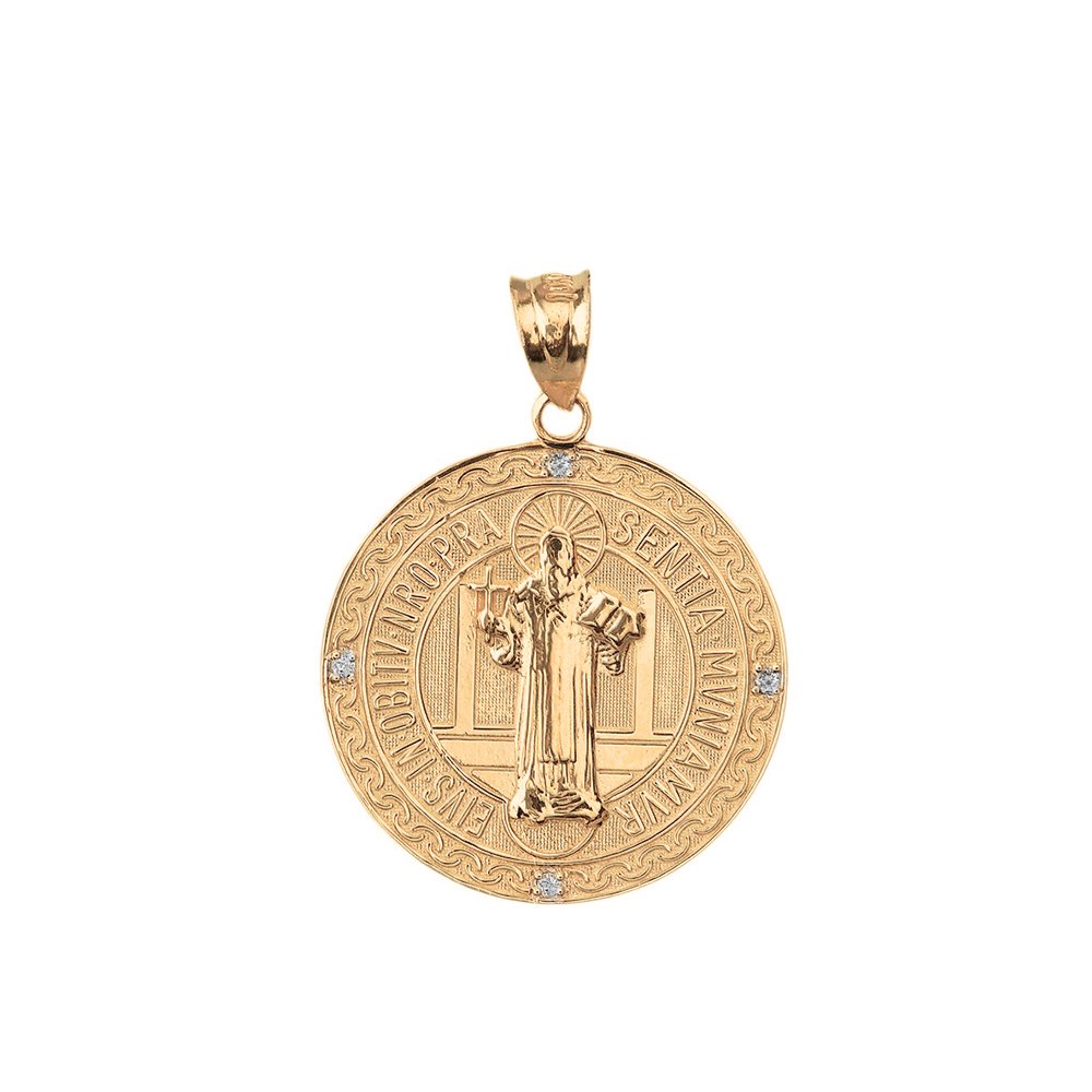 10k Yellow Gold Saint Benedict Medal Pendant Necklace (1 Inch) - Religious Jewelry for Protection & Blessings - Perfect for Gifts, Daily Wear & Faith-Based Occasions