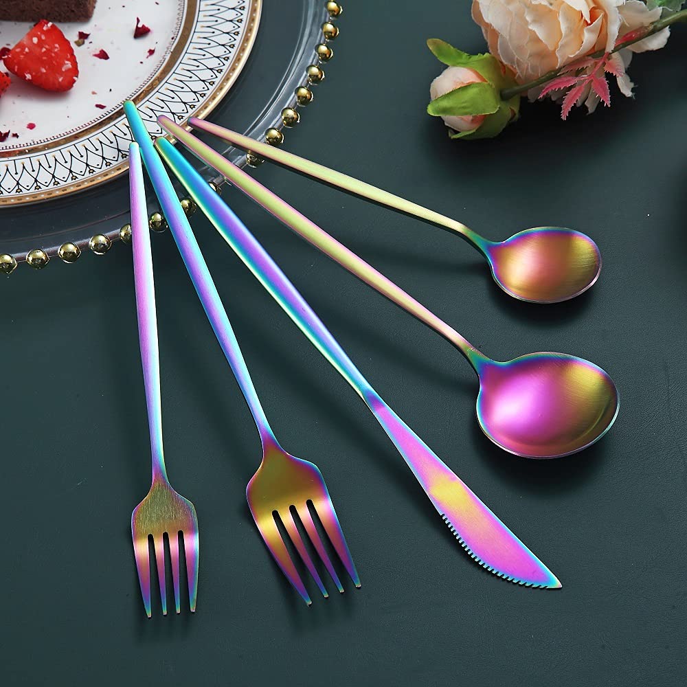 20-Piece Matte Rainbow Flatware Set - Stainless Steel Colorful Silverware with Titanium Plating - Durable Cutlery Set for 4 - Perfect for Dinner Parties, Weddings & Stylish Home Dining