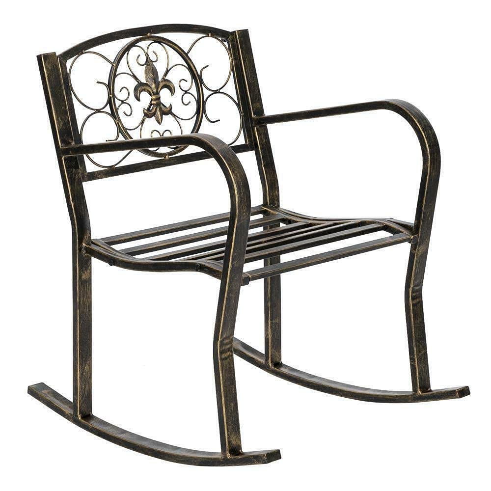 Vintage Metal Patio Rocking Chair - Indoor/Outdoor Garden Porch Rocker with Comfortable Reclining Design | Perfect for Backyard, Deck, Camping & Relaxation