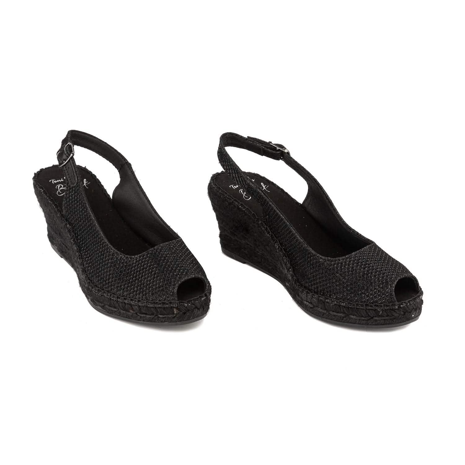 Women's Black Metallic Cotton Blend Wedge Espadrille Shoes - Comfortable Summer Casual & Beach Wear - Perfect for Outdoor Activities, Vacations, and Date Nights