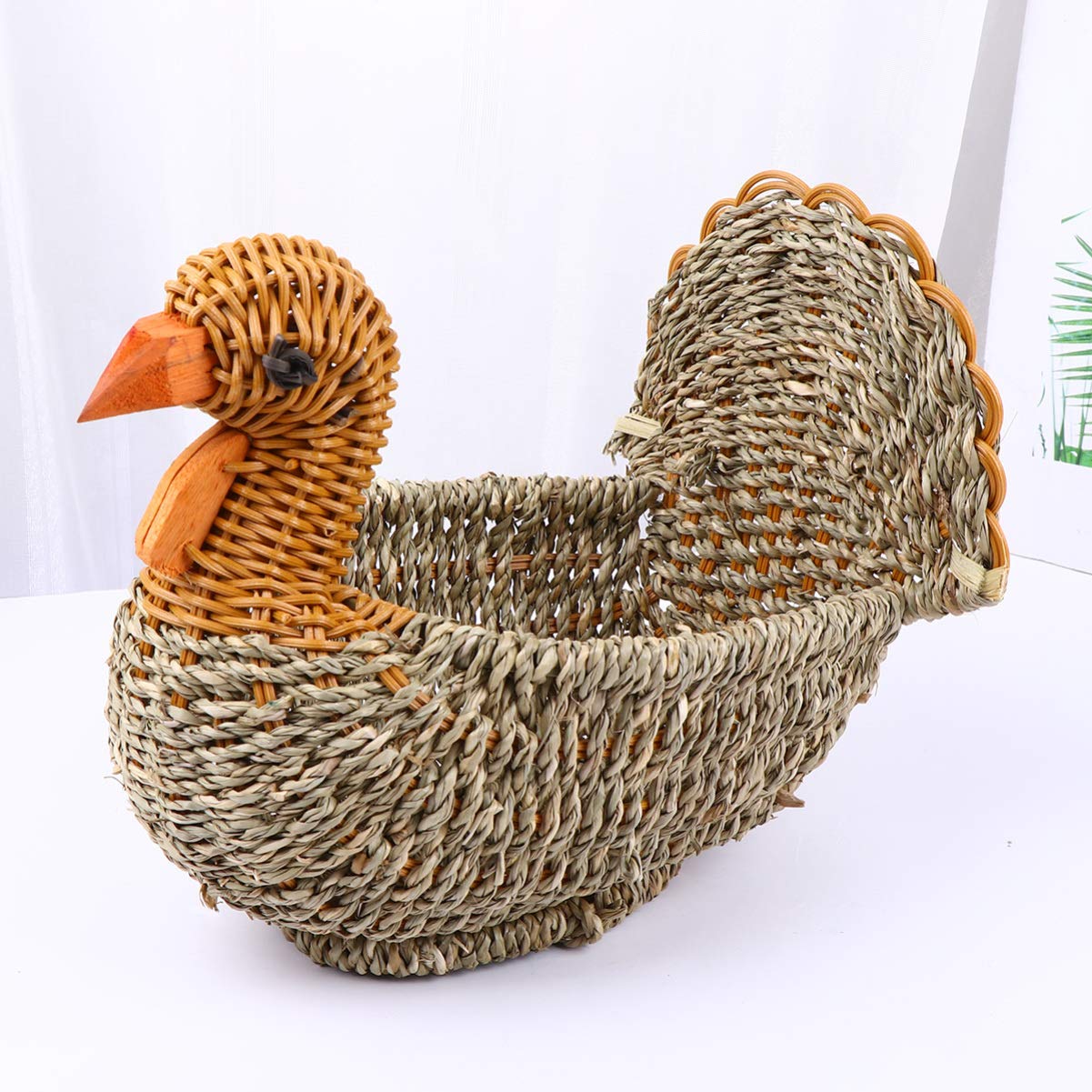 Chicken Shaped Willow Woven Fruit Basket - 20x14 Inch Rattan Bread Serving Tray for Eggs, Snacks & Food Storage | Durable Wicker Desktop Organizer for Kitchen, Dining Table & Home Decor
