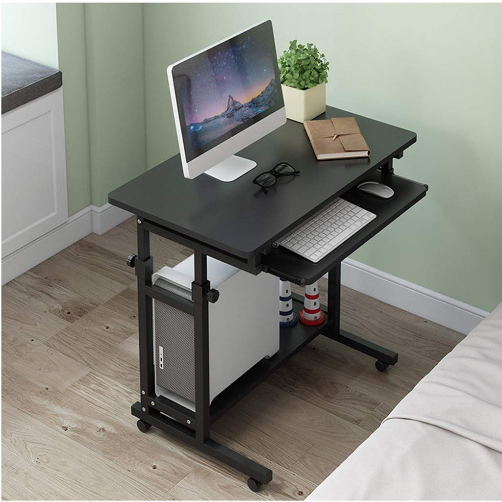 Modern Simple Style Computer Desk with Keyboard Tray - Adjustable Height Home Office Desk, Liftable Writing Table for Bedroom & Small Spaces (Black, 31.5