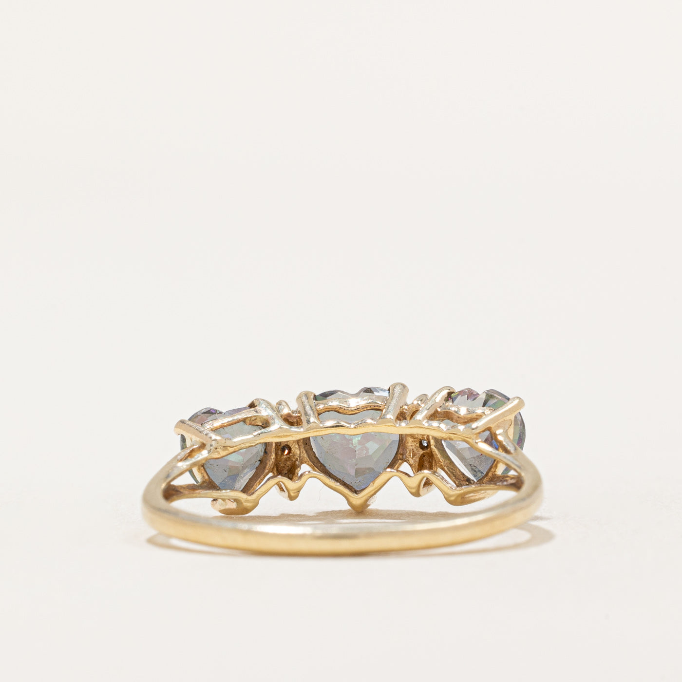 1.50ctw Three Stone Heart Cut Mystic Topaz & Diamond Ring (0.005ctw Diamonds) - Size 7 | Elegant Jewelry for Anniversary, Engagement & Romantic Gifts