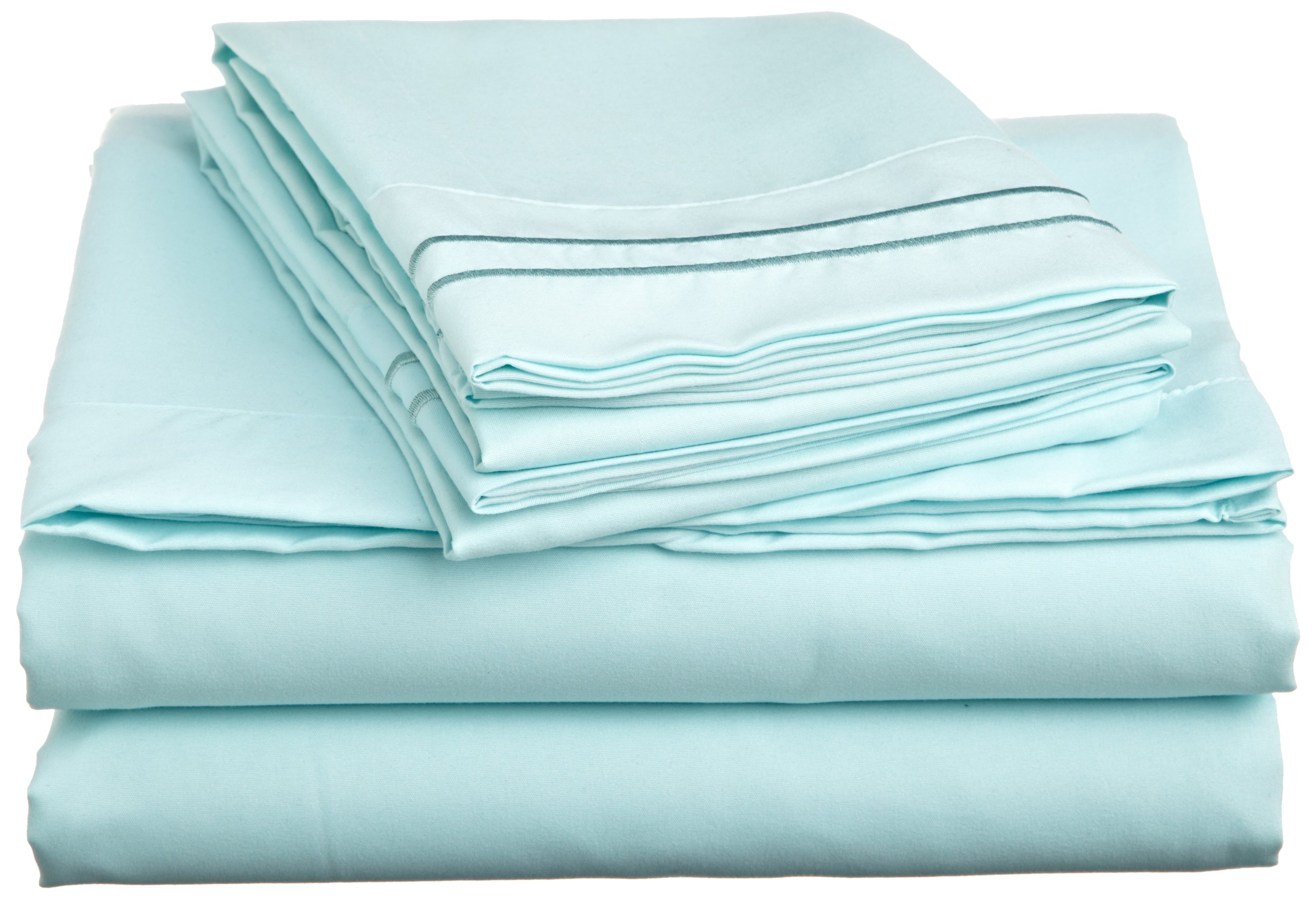 Luxury Soft Microfiber Sheet Set with Embroidered Pillowcases - Queen Size, Aqua Blue - Breathable Bedding for Ultimate Comfort & Relaxation in Master Bedroom or Guest Room