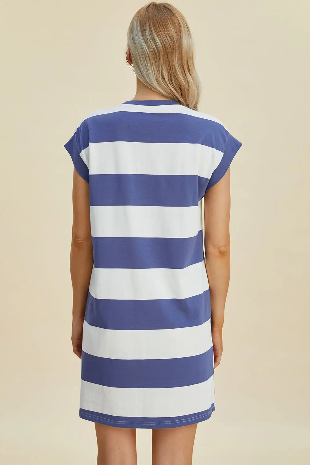 Basic Bae Women's Full Size Striped Round Neck Cap Sleeve Mini Dress - Casual Summer Outfit for Beach, Party & Date Night