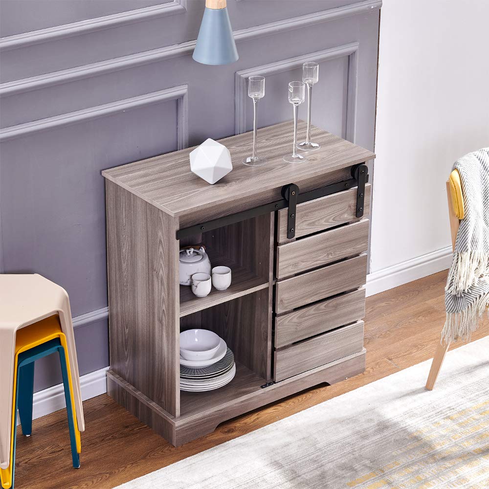 Rustic Barn Door Storage Cabinet - Farmhouse Style Sliding Wood Accent Chest with Adjustable Shelves | Entryway Organizer, Kitchen Buffet, Home Office Furniture for Living Room, Bedroom & Dining Area