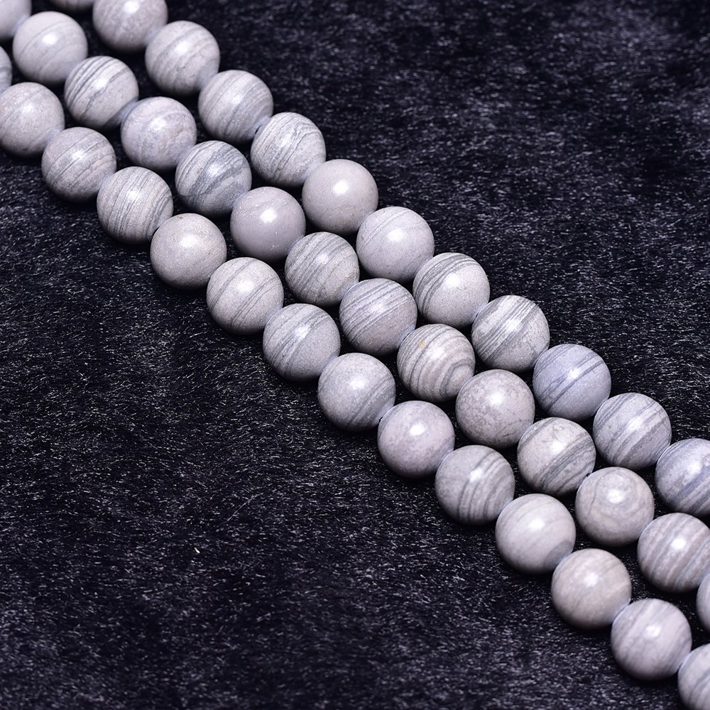 48PCS 8mm Natural Gray Stripe Jasper Beads - Round Smooth Gemstone Beads for DIY Jewelry Making, Bracelets, Necklaces & Craft Projects