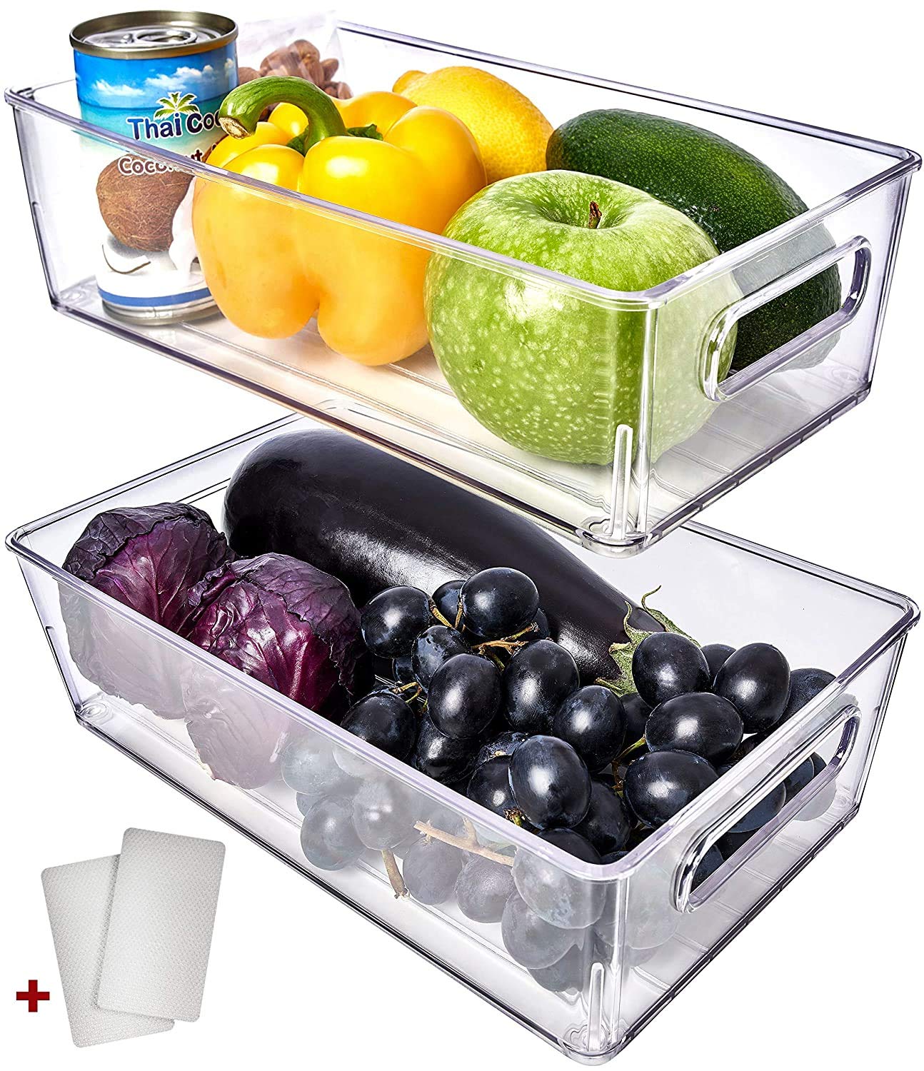 Fullstar Clear Refrigerator Organizer Bins with Handles - Set of 2 Stackable Fridge & Freezer Storage Containers for Pantry Organization | Perfect for Fruits, Vegetables, Meal Prep & Kitchen Storage