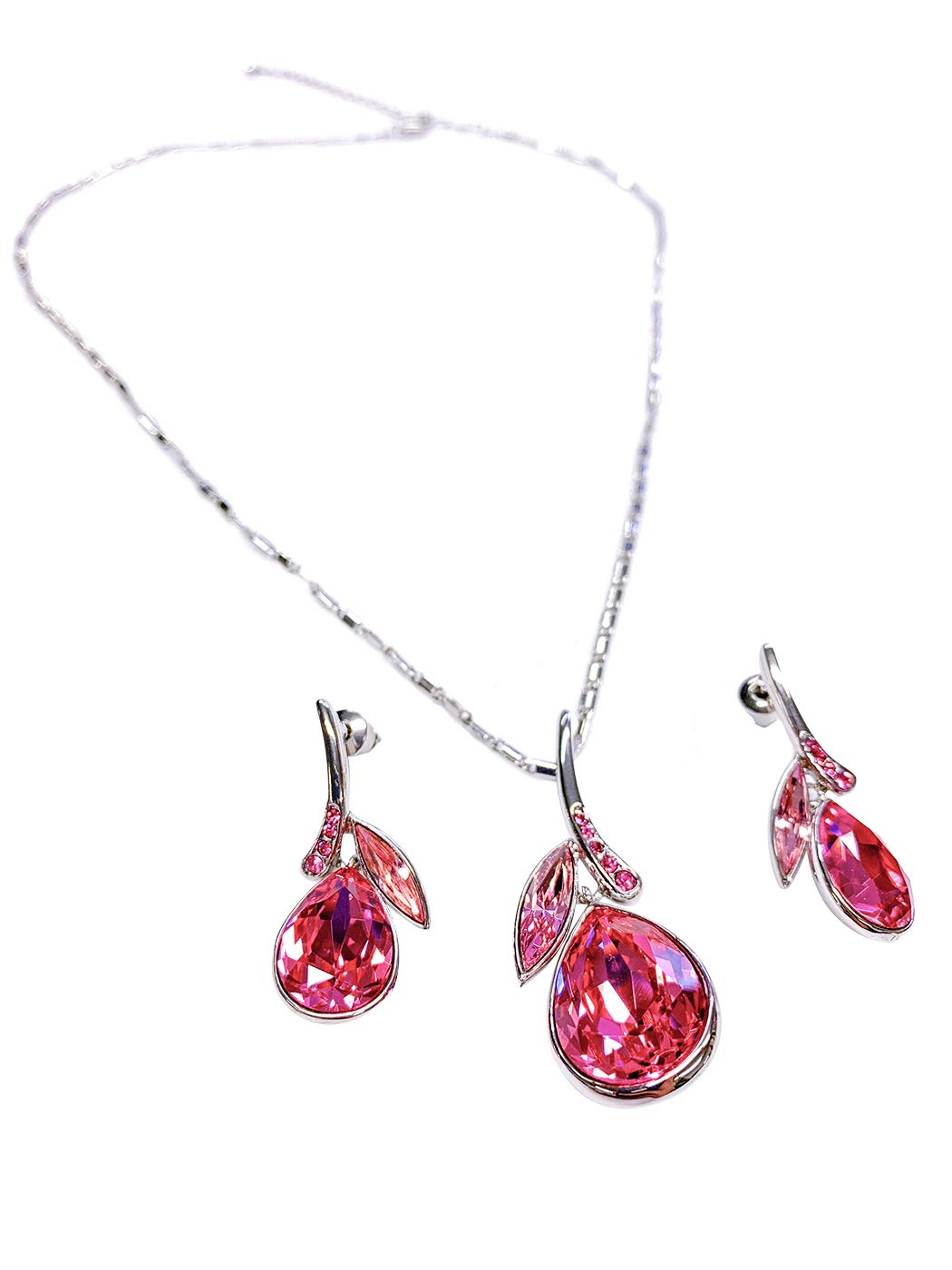 Alilang Silver Teardrop Necklace & Earrings Set with Crystals for Party & Wedding