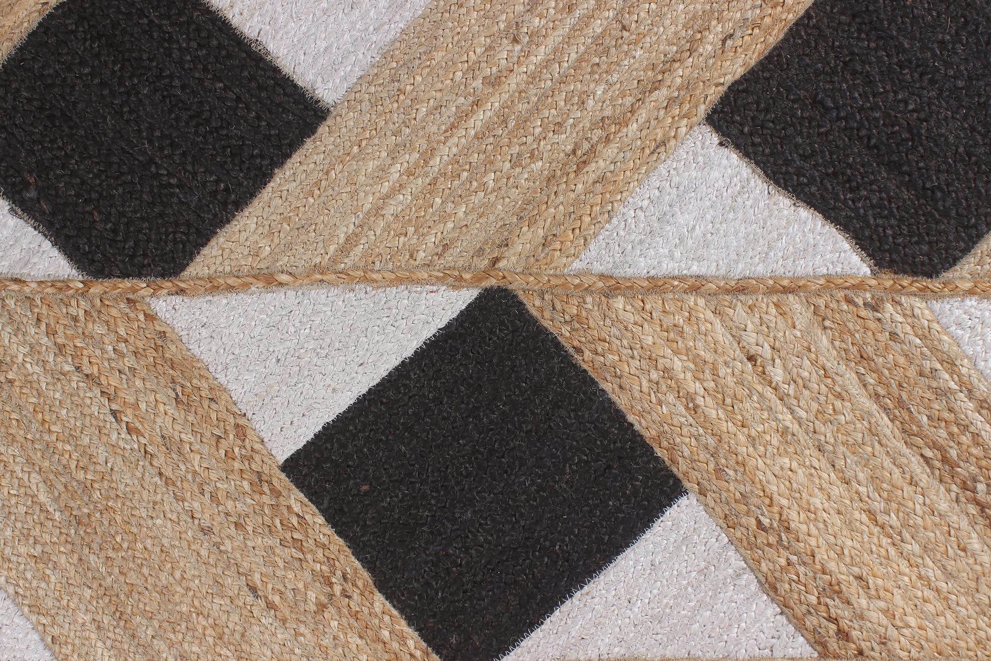 Hand Braided Geometric Beige & Black Area Rug - 4x4 Feet Square Boho Chic Decor for Hallway, Dining Room, Living Room, Bedroom & Kitchen | Soft & Durable Floor Mat for Home, Office & Airbnb Styling