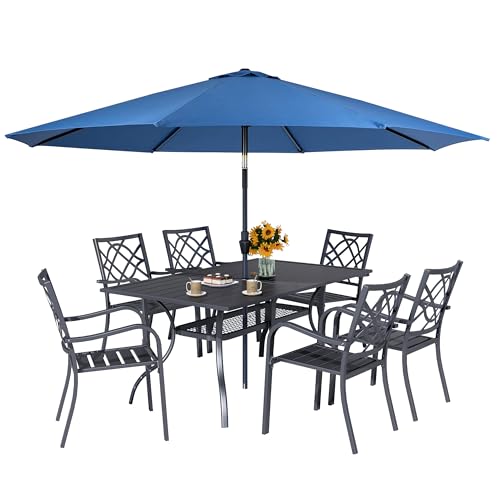 Stackable Chair Set With Dark Blue Umbrella