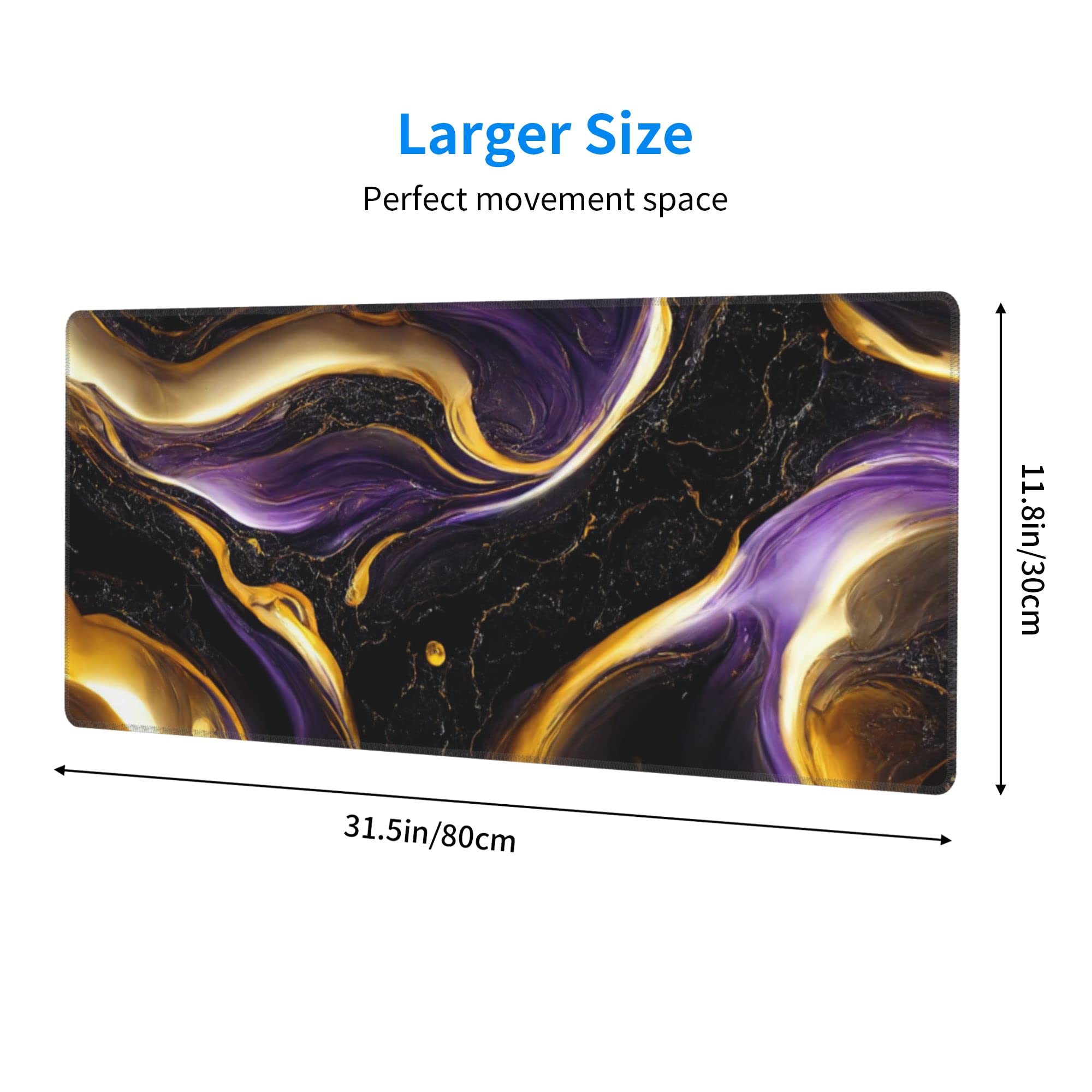 Black Marble Extended XL Gaming Mouse Pad - 31.5x11.8 Inch Large Desk Mat with Non-Slip Base for Computer, Keyboard & Mouse - Premium Office & Home Workspace Accessory (Purple & Gold Marble Design) - Perfect for Gaming Setups, Home Offices & Professional Workstations